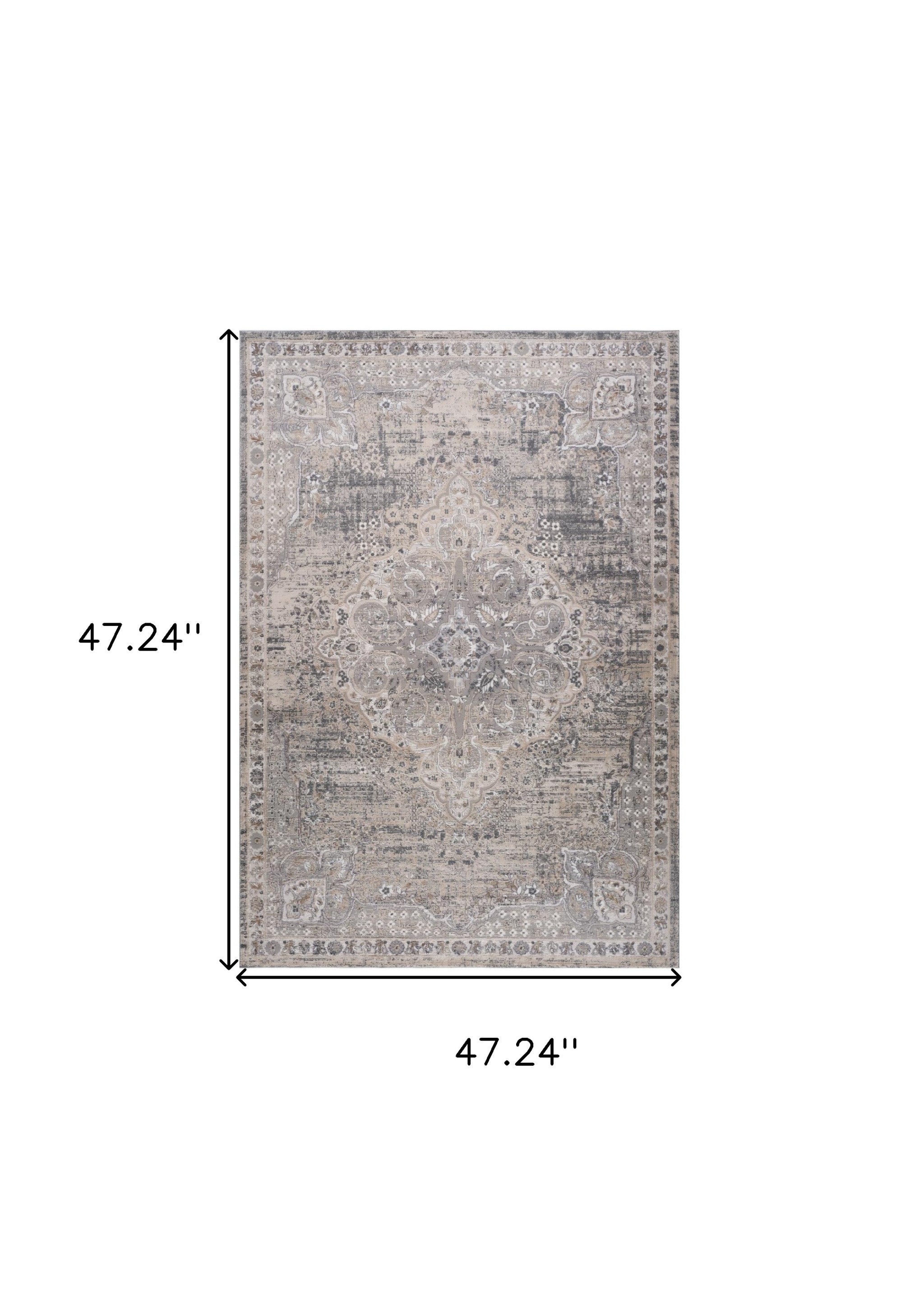 4' x 6' Stain-Resistant Distressed Gray and Beige Oriental Area Rug for Family Homes