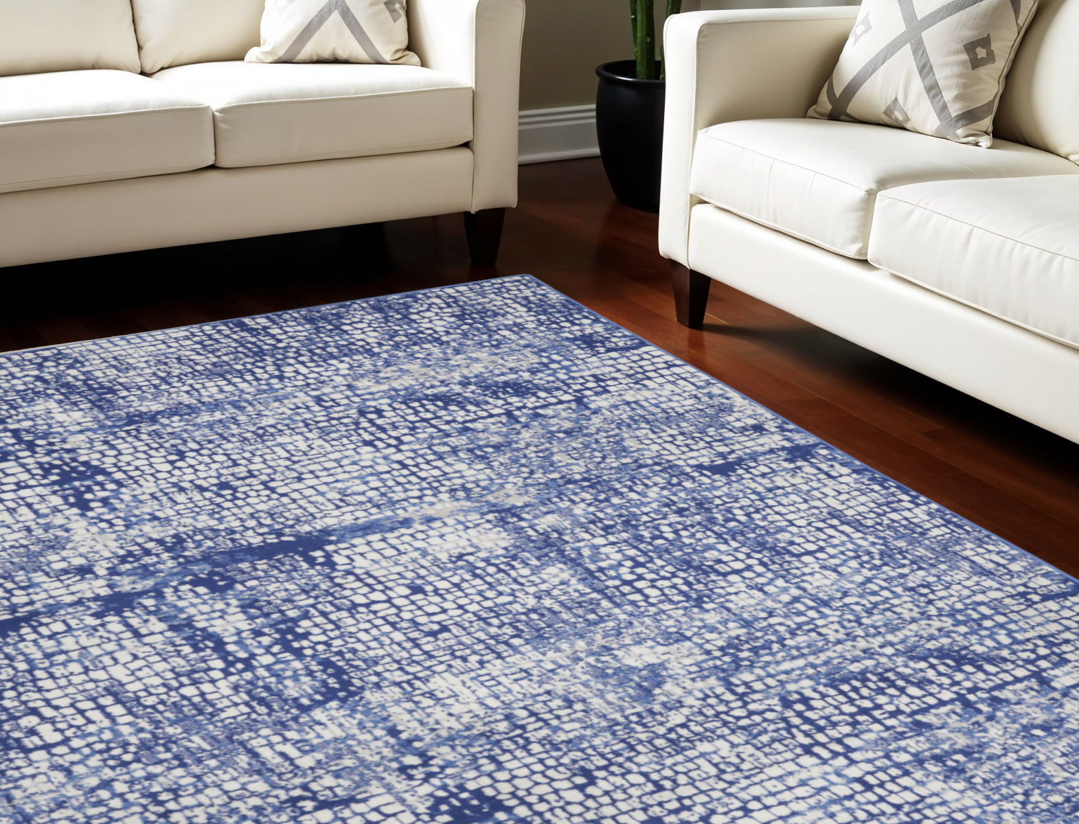 8' x 12' Stylish Ivory and Navy Non-Skid Abstract Area Rug - Durable & Stain-Resistant