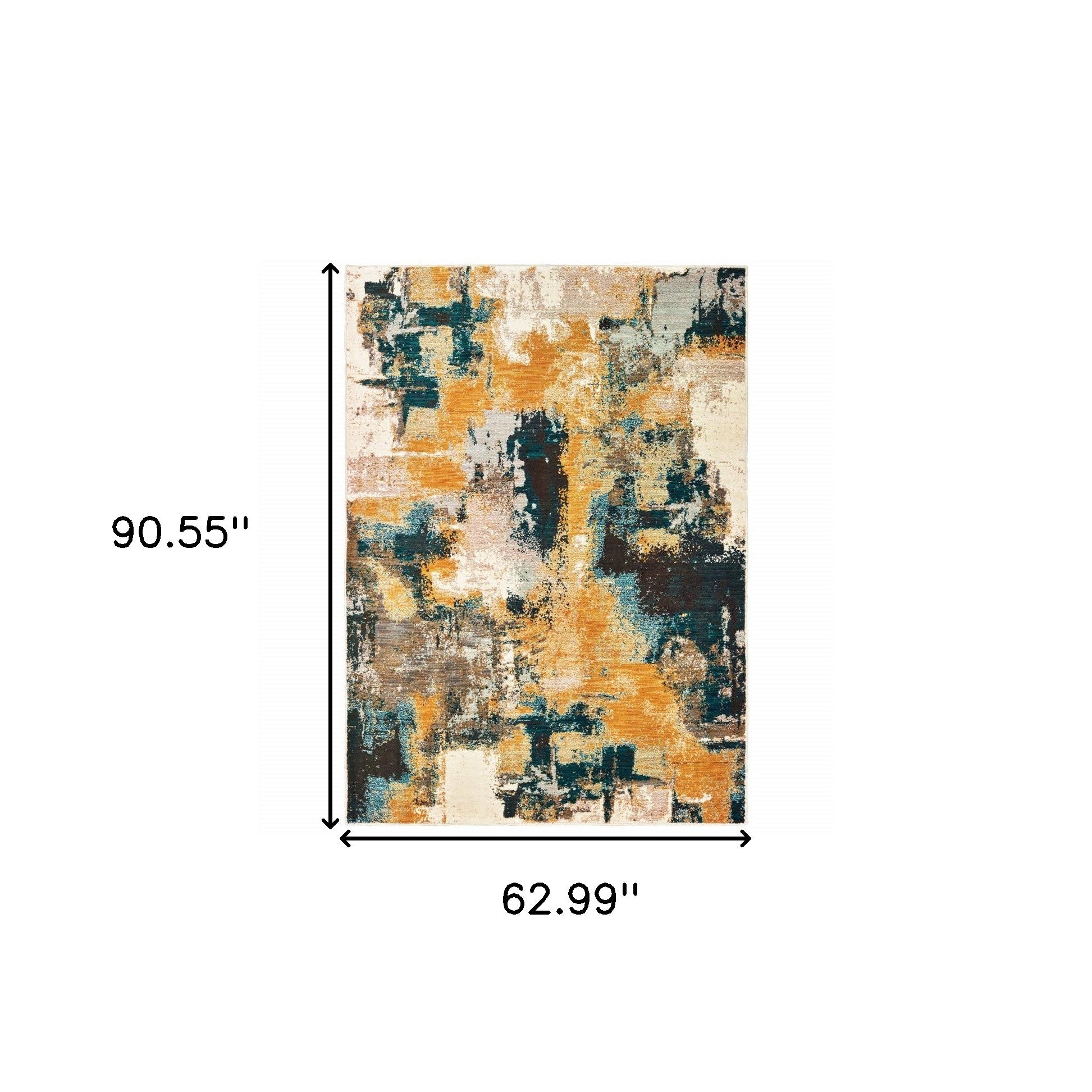 Stylish Blue and Golden Abstract Strokes Area Runner Rug for Contemporary Interior Decoration - Bold and Artistic Design