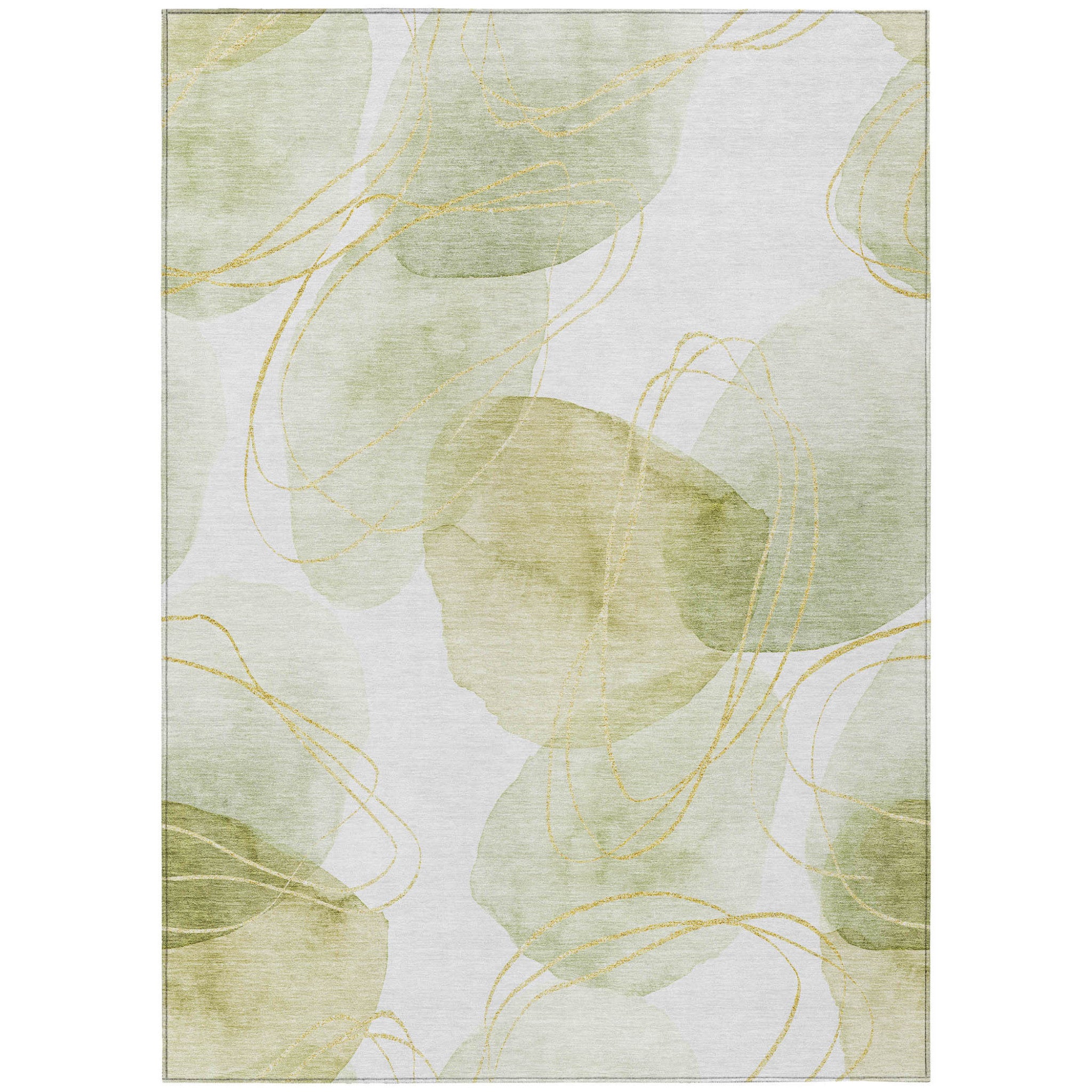 Modern Washable, Non-Skid, Stain-Resistant Green & Ivory Abstract Indoor-Outdoor Runner Rug