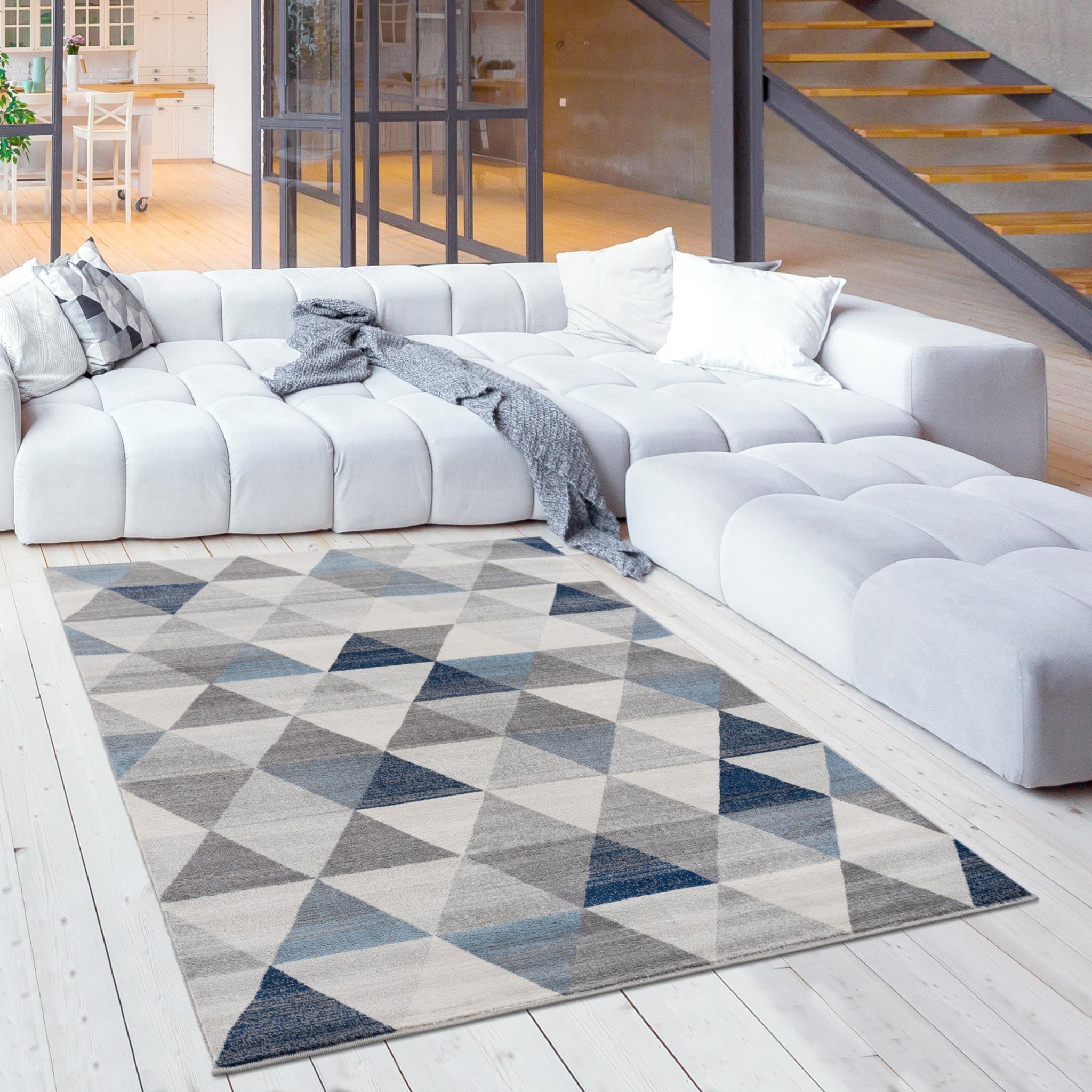 Luxurious, Stain-Resistant Navy Blue Geometric Diamond Area Rug for Modern Spaces