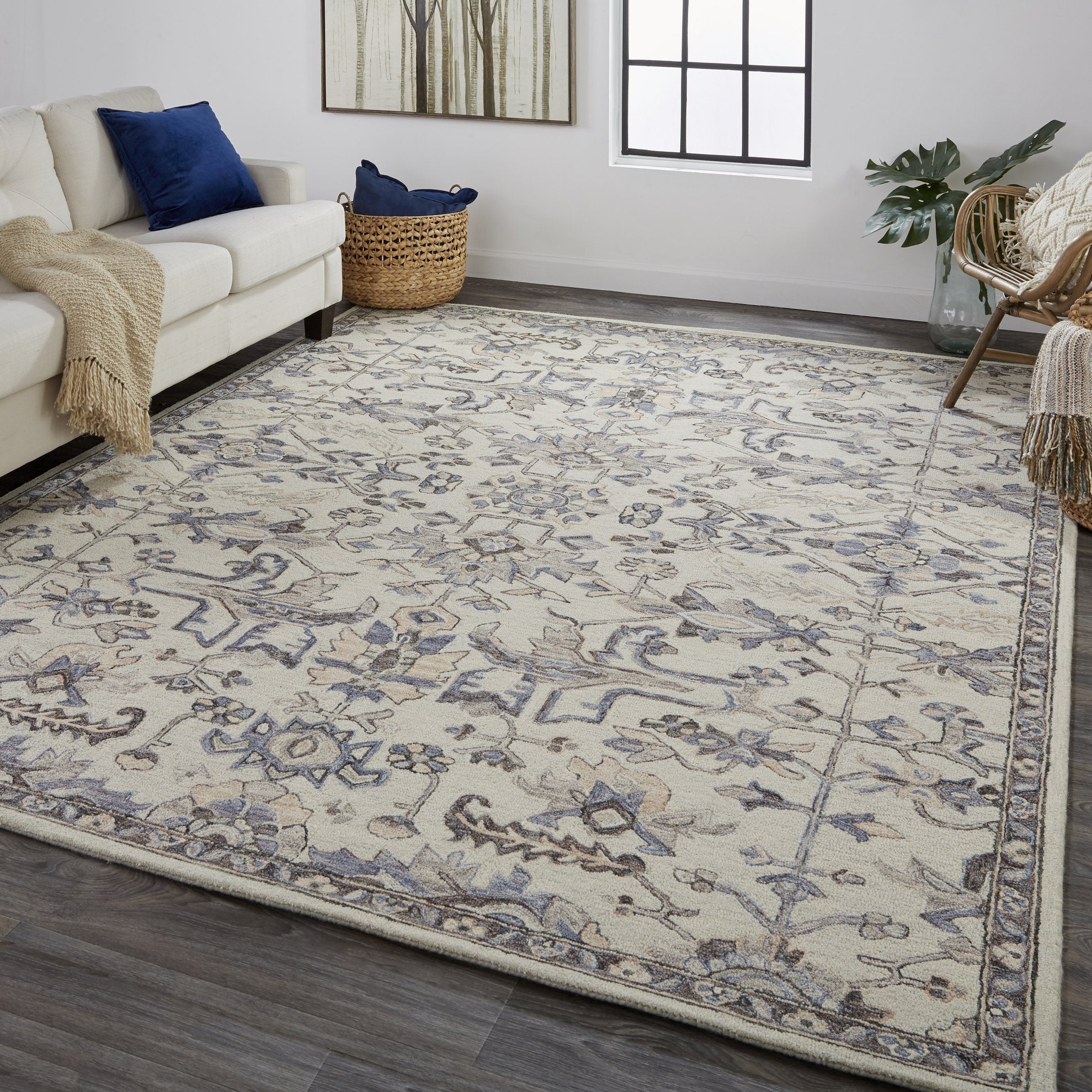 Fallon Hand-Tufted Wool Rug - Rustic Floral Design in Peaceful Blues and Soothing Creams for Comfortable Homes