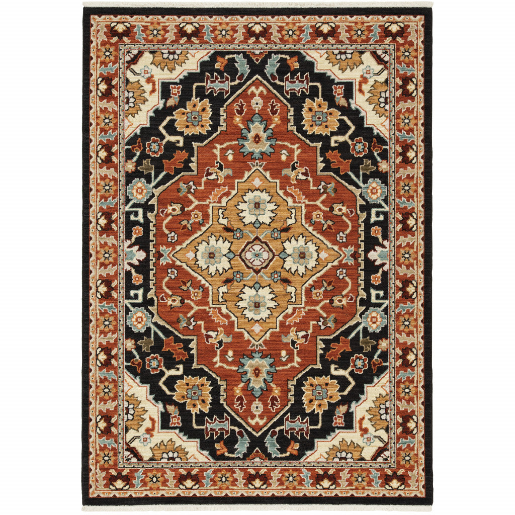 Stylish and Stain-Resistant Black and Orange Oriental Design Power Loom Area Rug - Ideal for Every Room in Your Home