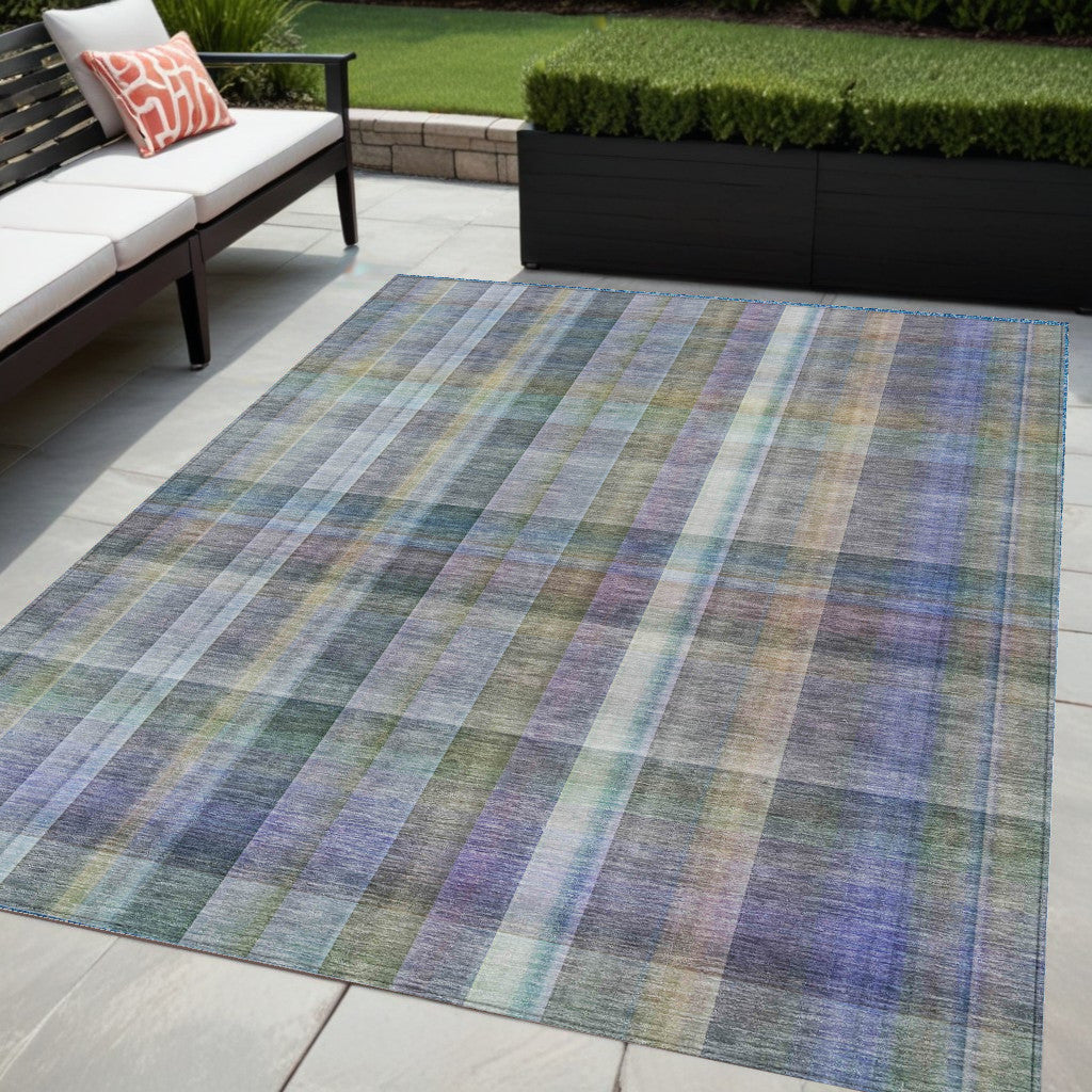 Stylish and Versatile Gray Plaid Indoor Outdoor Washable Runner Rug with Non-Skid and Stain Resistant Features for Decorating Your Space
