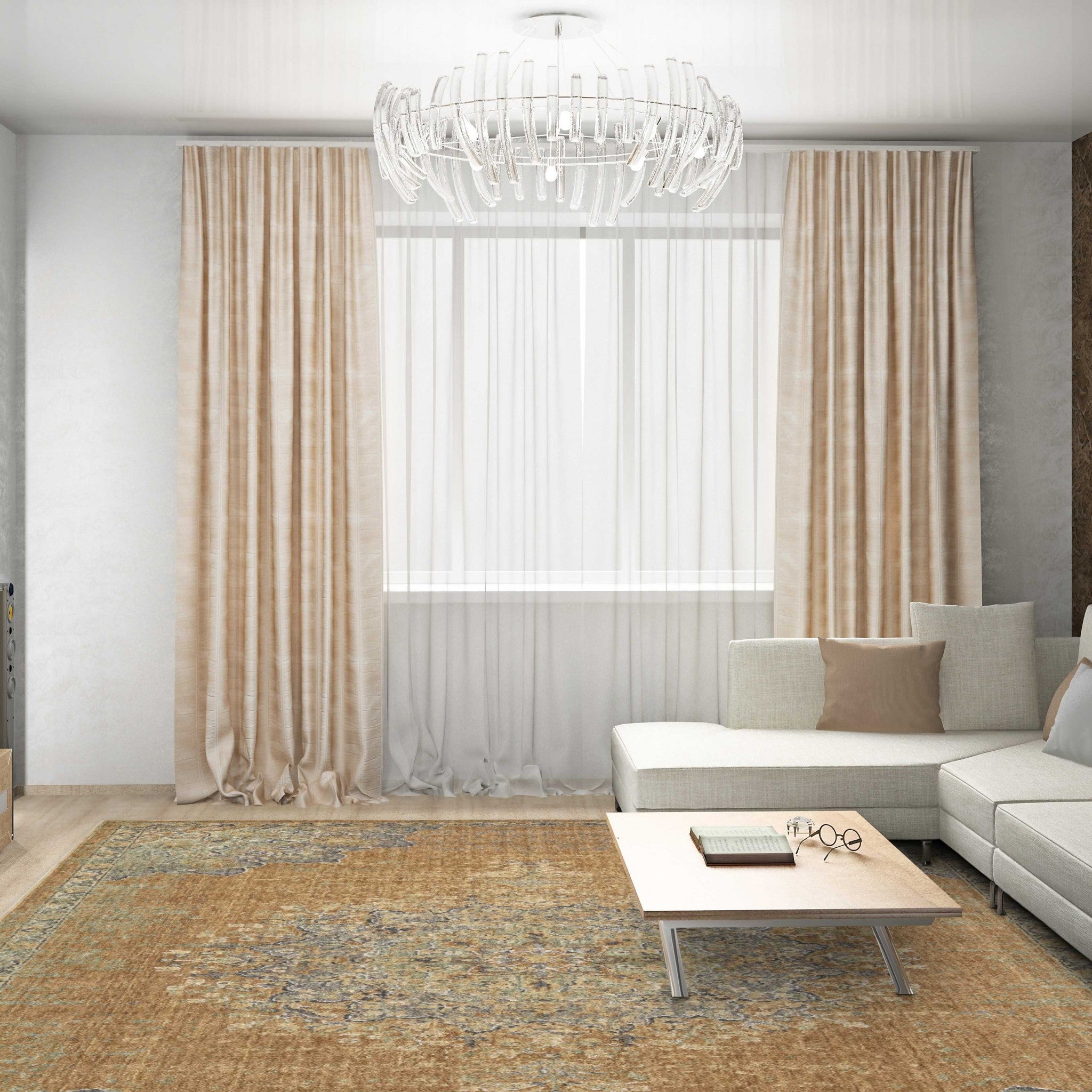 Elegant Coffee Wool Medallion Area Rug for a Stylish Living Space