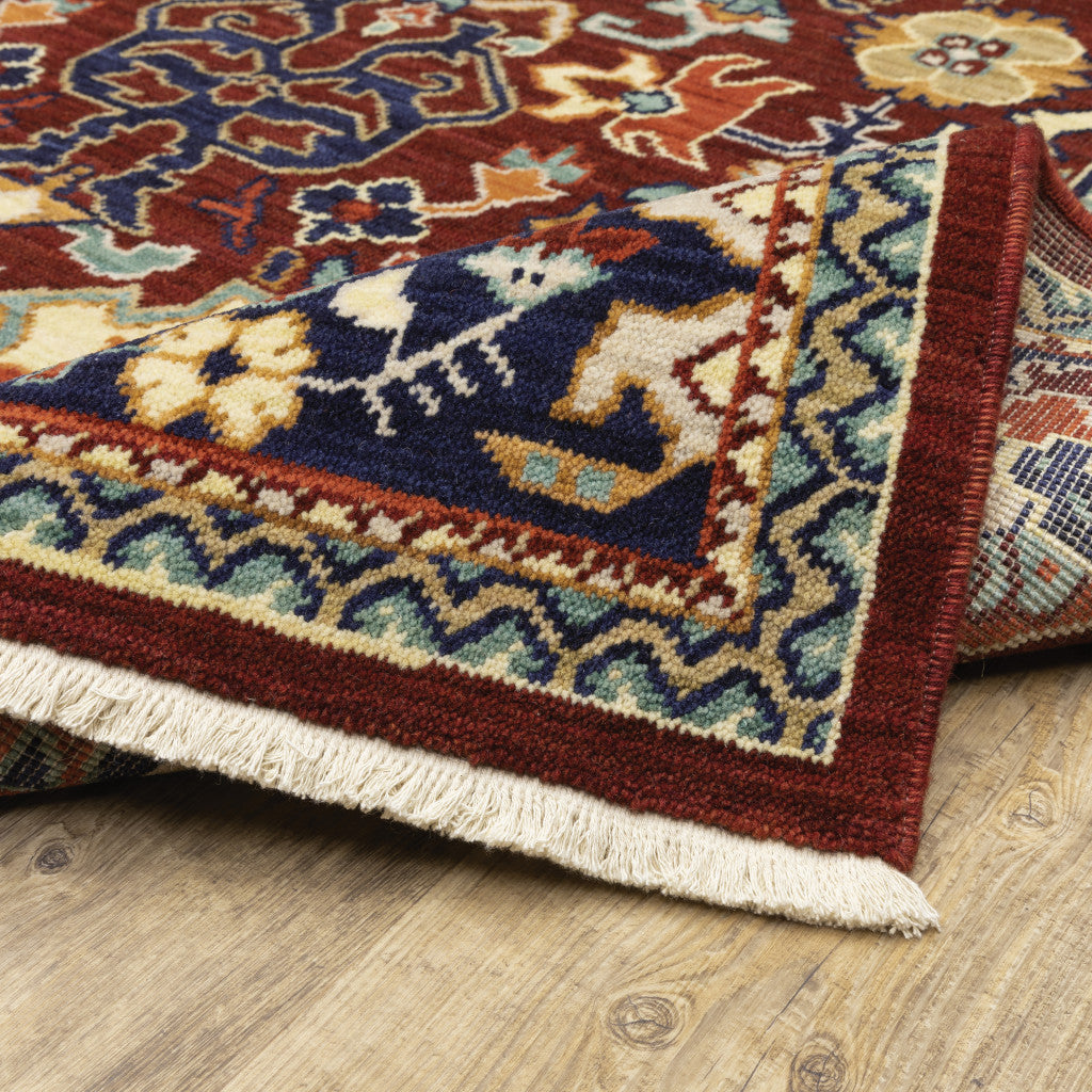 Stylish Stain-Resistant Oriental Area Rug with Fringe in Red, Blue, Orange, and Beige for Home Decor
