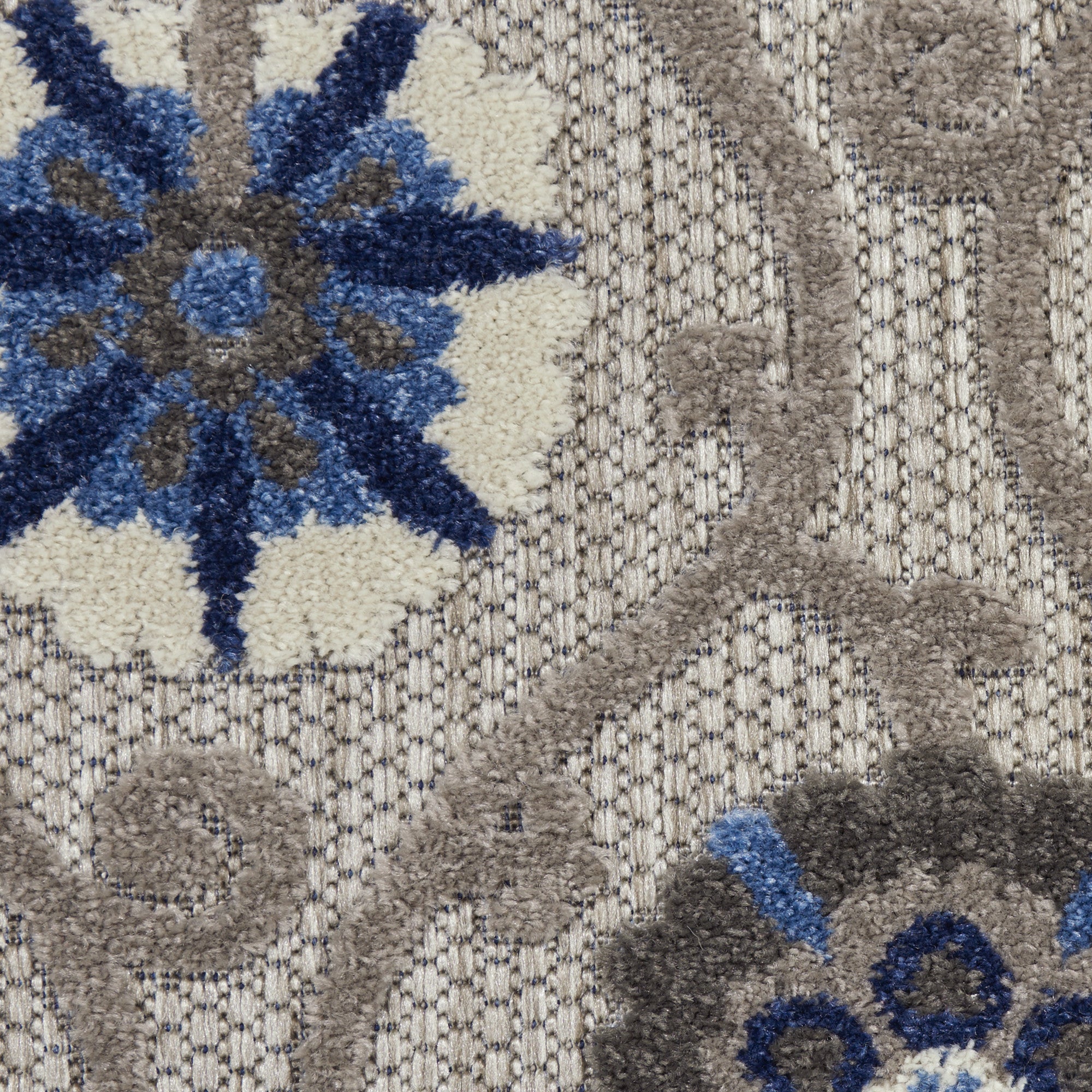 High - Quality Turkish Outdoor and Indoor Area Rugs with Elegant Blue and Gray Floral Pattern for a Cozy Space Decor
