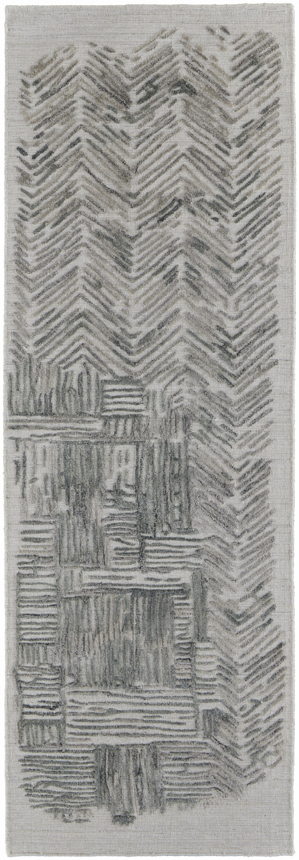Exquisite Hand - Woven Blue and Ivory Abstract Area Runner Rug with a Distinctive Distressed Design for Comfortable and Cozy Living Spaces