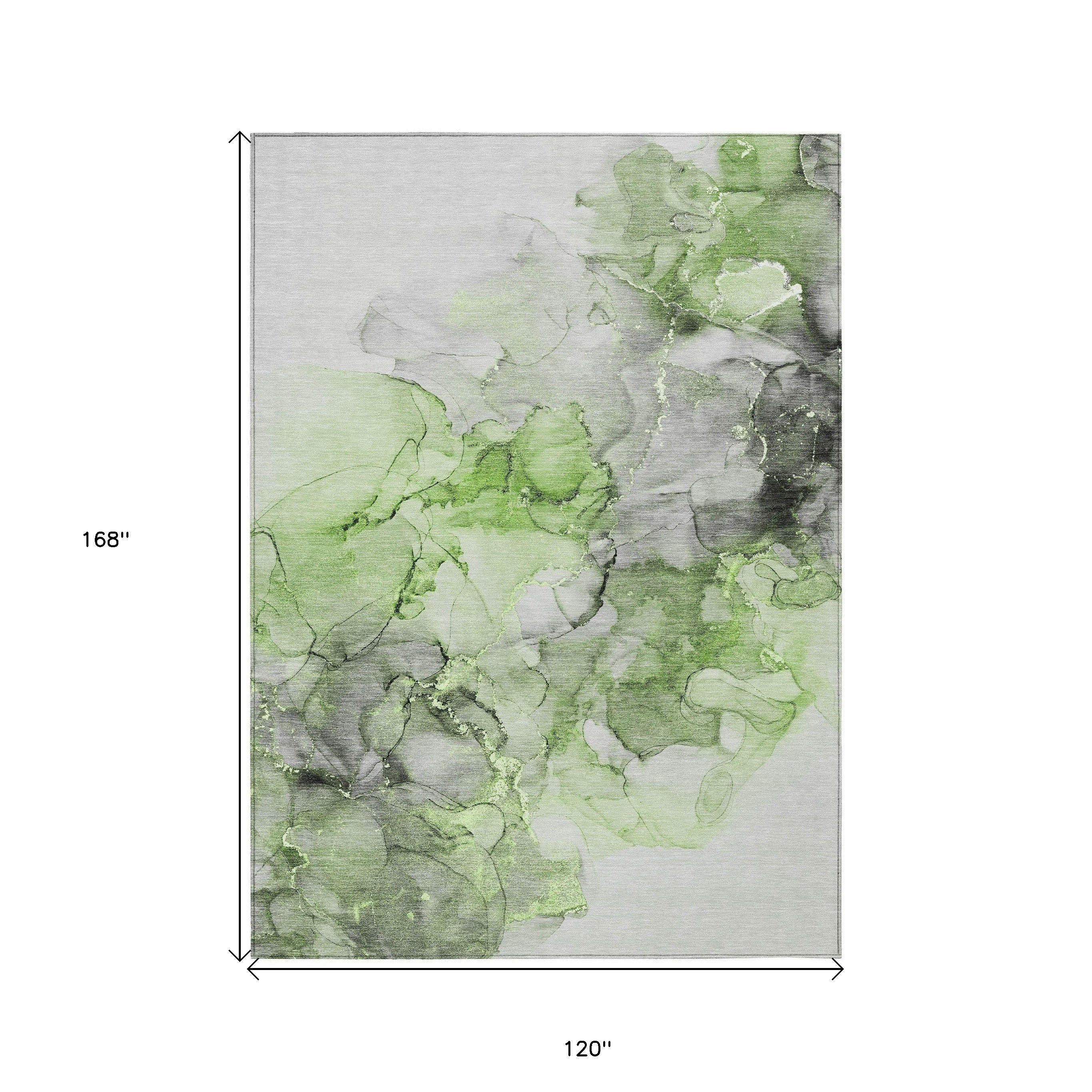 Stylish and Functional Green Abstract Washable Indoor-Outdoor Runner Rug with Stain-Resistant and Non-Skid Features