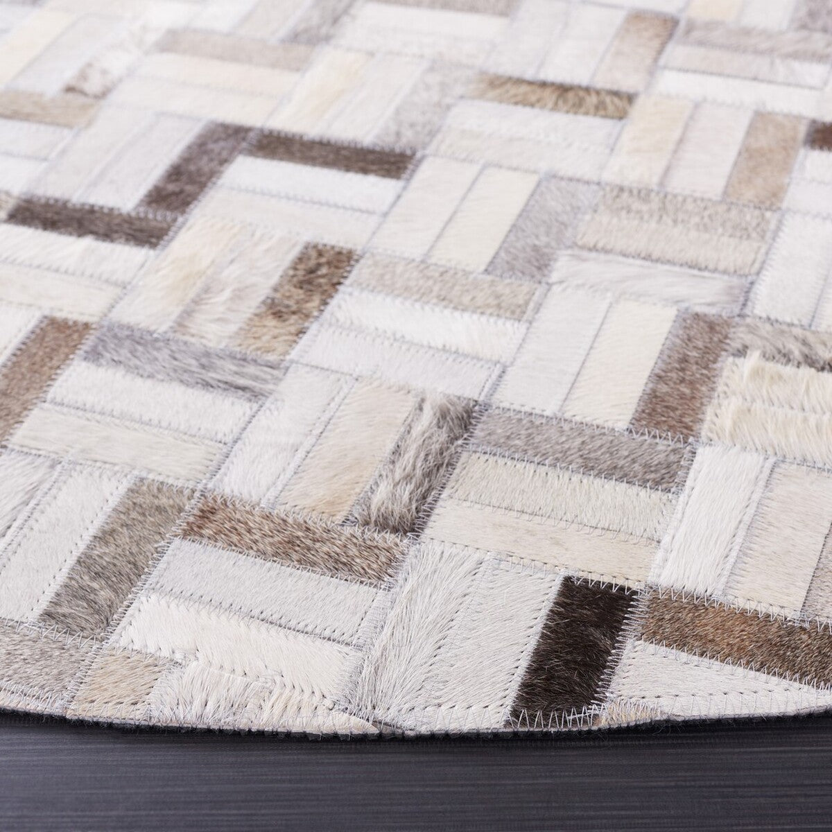 Elegant Studio Leather 235 Flat - Weave Hair - on - Leather Rug for Comfortable Home Styling