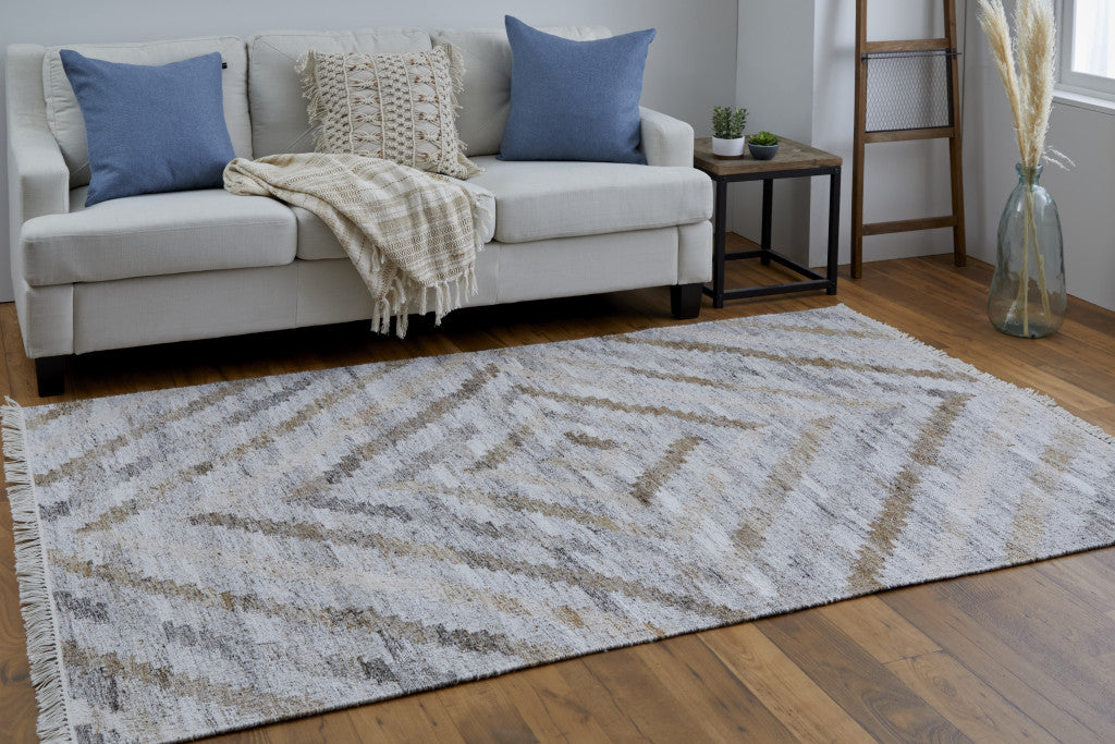 Stylish Hand-Woven Gray and Ivory Geometric Area Rug with Fringe for Cozy Spaces
