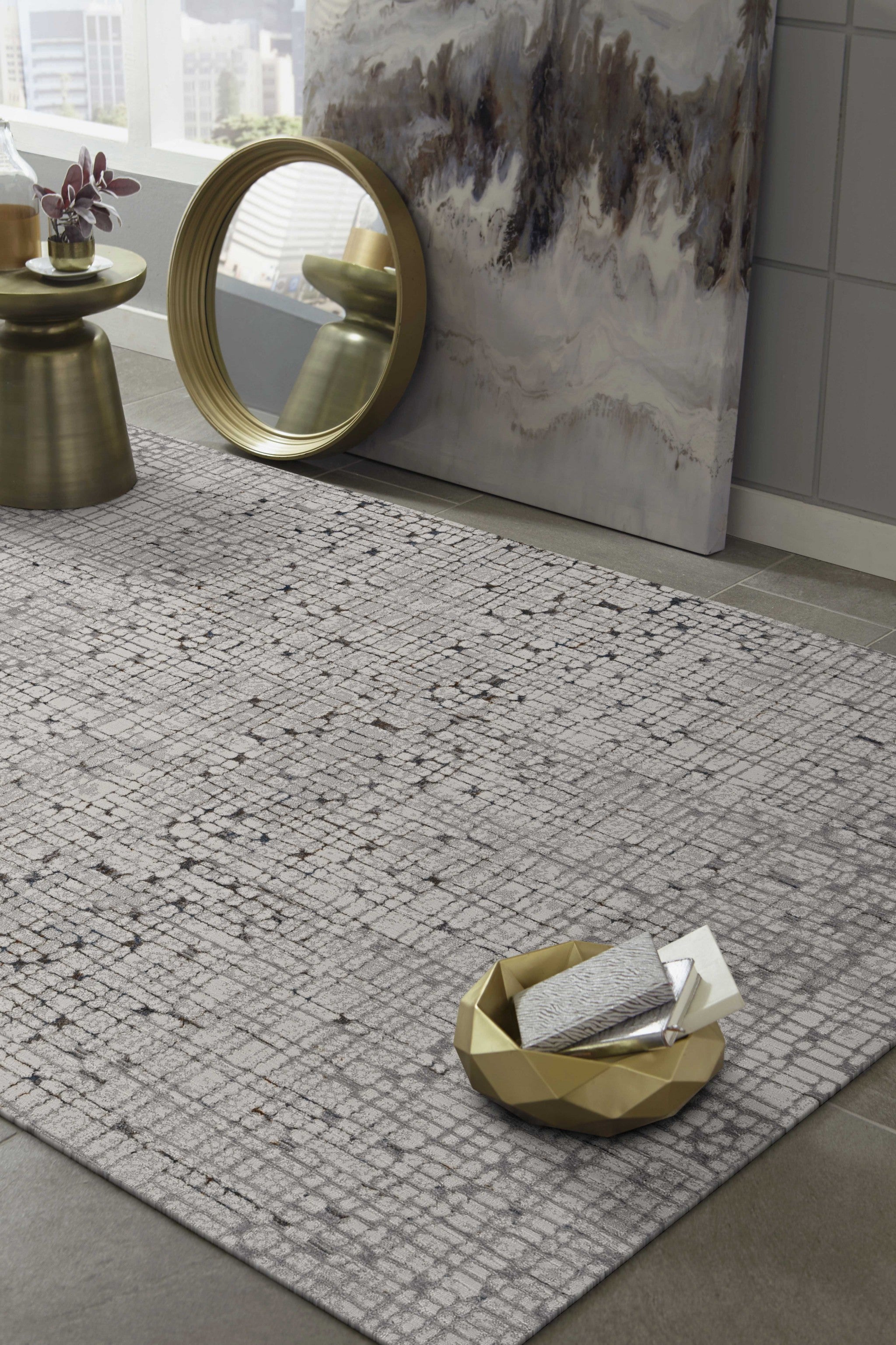 Fashionable Transitional Area Rug Featuring Metallic Accents - Modern Machine - Woven Floor Covering