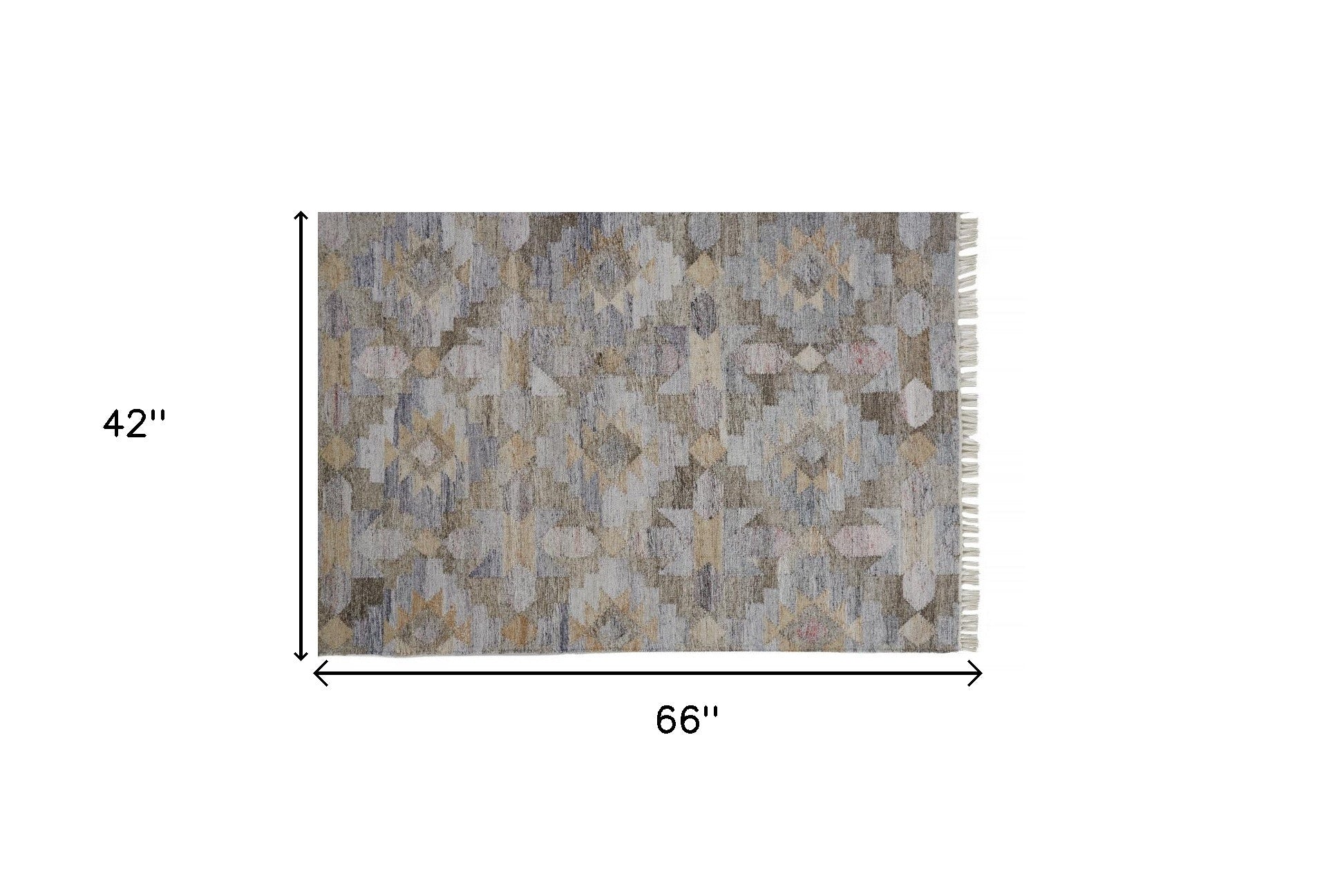 Stylish Hand-Woven Gray and Blue Geometric Area Rug with Elegant Fringe