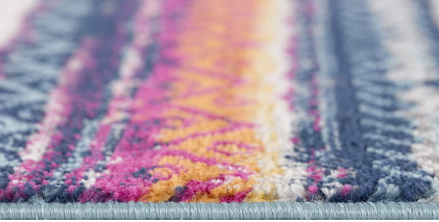 Multicolor Retro - Modern Design Irregular Striped Area Runner Rug with Stain - Resistant and Soft Texture