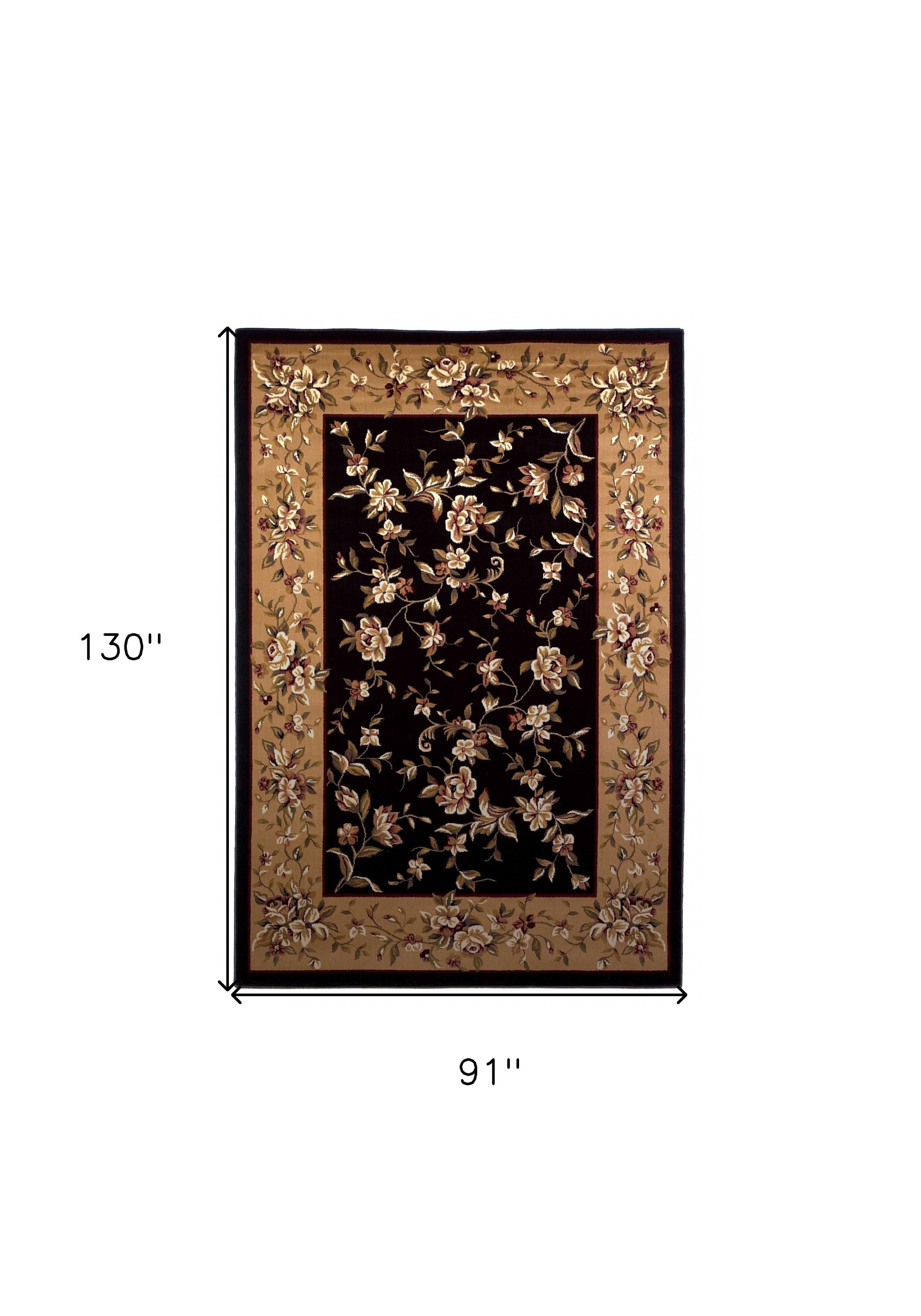 Exquisite Black and Beige Floral Area Rug for Home Decor - Transform Your Living Space with Graceful Artistry