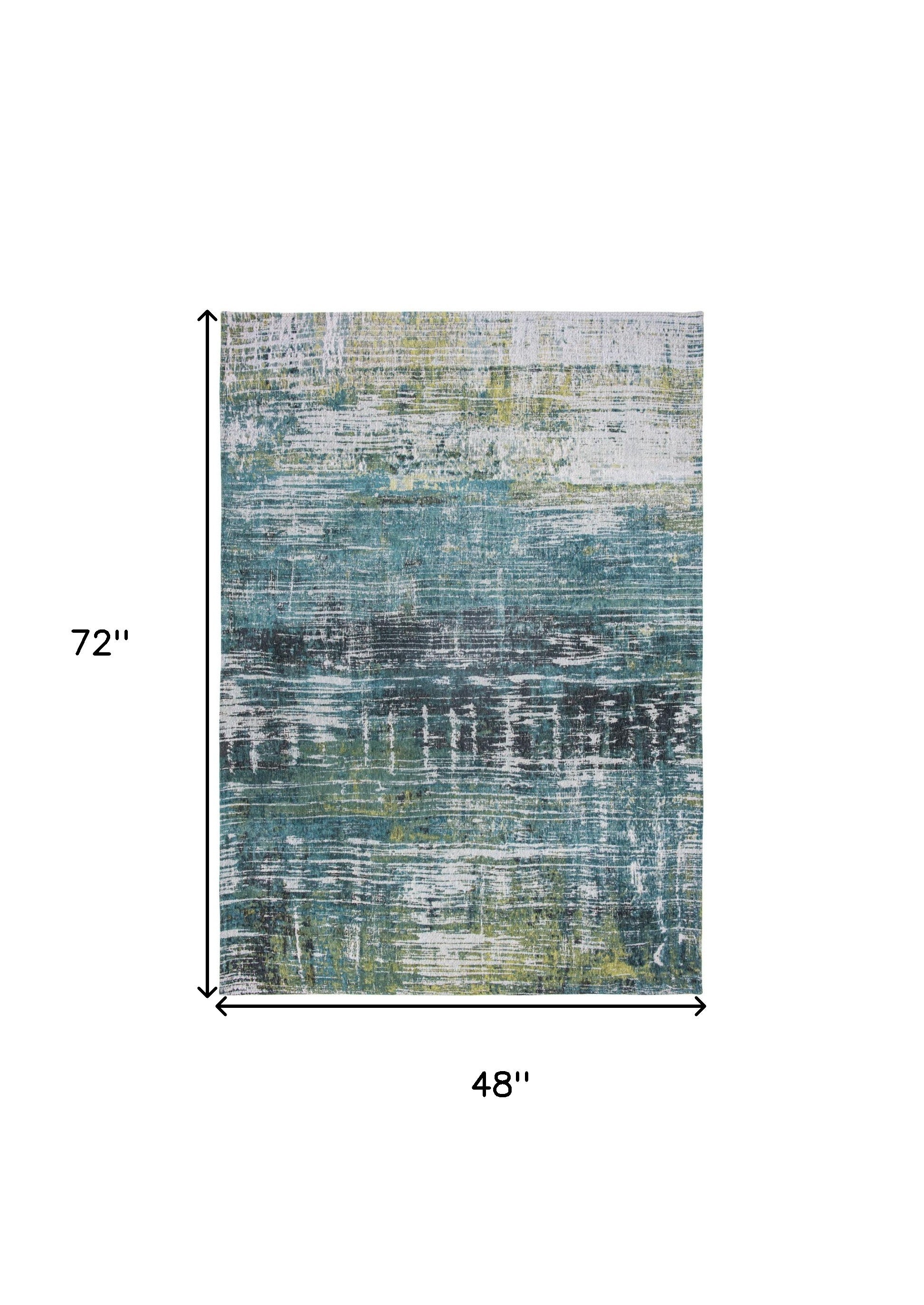 Modern 5' x 7' Blue and Green Abstract Anti-Slip Area Rug for Room Decor