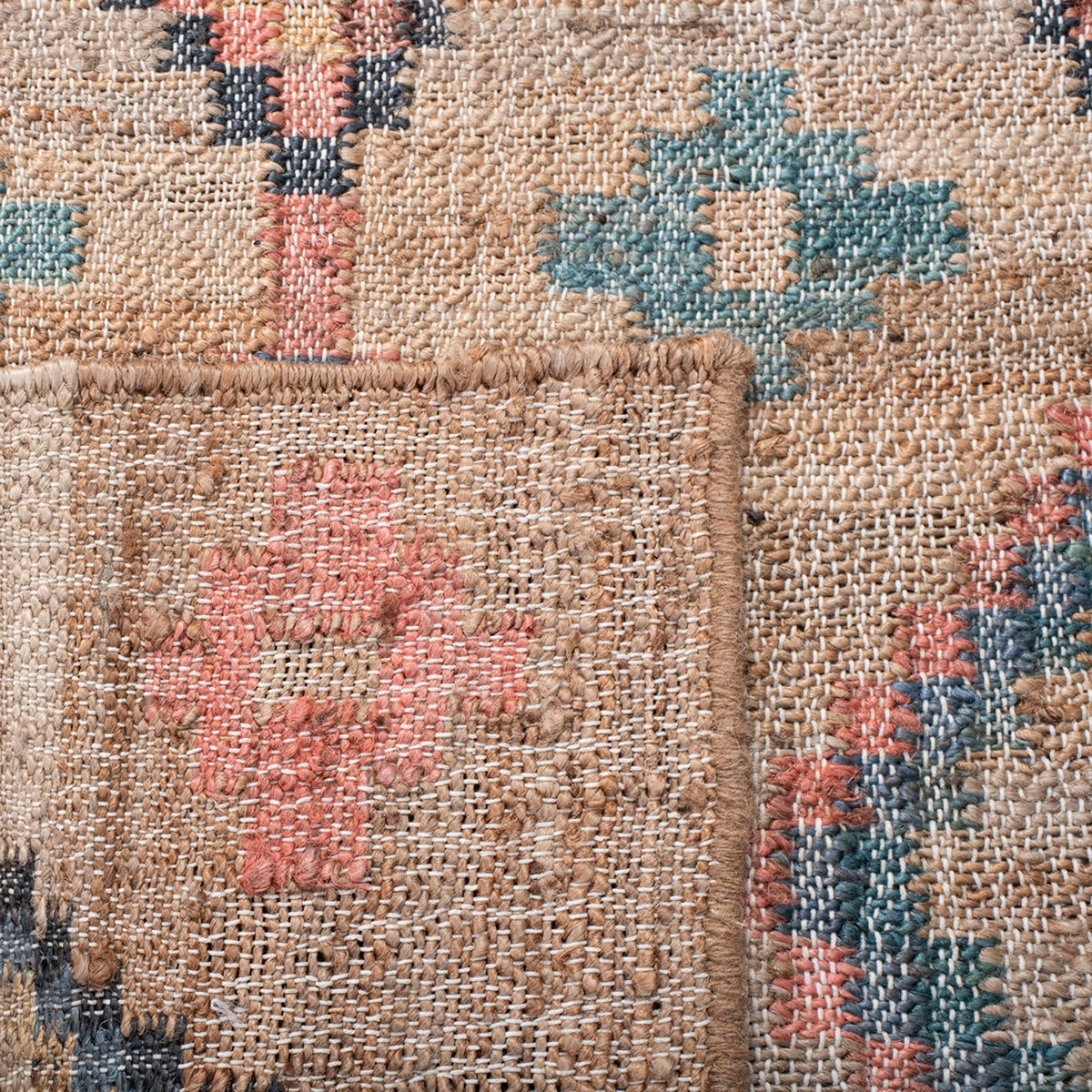 Handmade Indian Artisan Kilim Rectangle Rug Crafted from Jute and Cotton with Vibrant Design