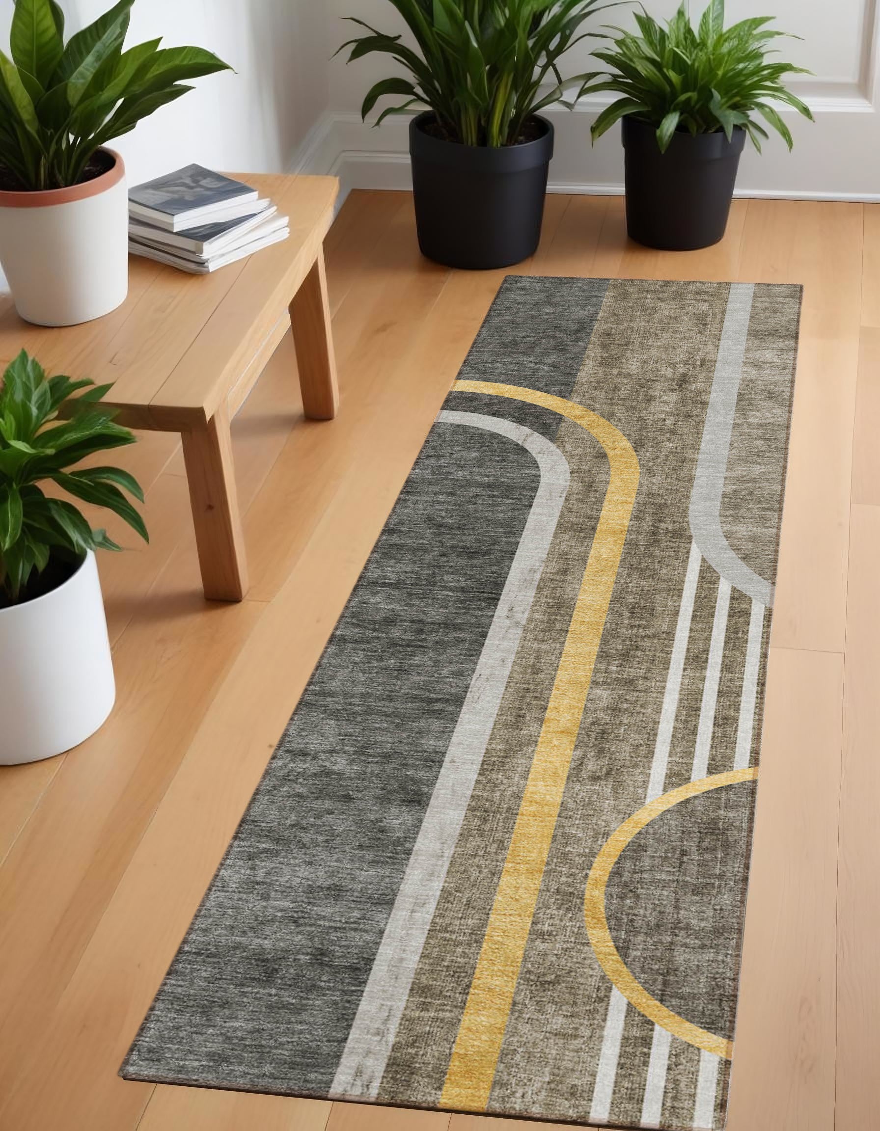 Stylish and Contemporary Abstract Washable Indoor-Outdoor Runner Rug, Stain-Resistant, Ideal for Every Space