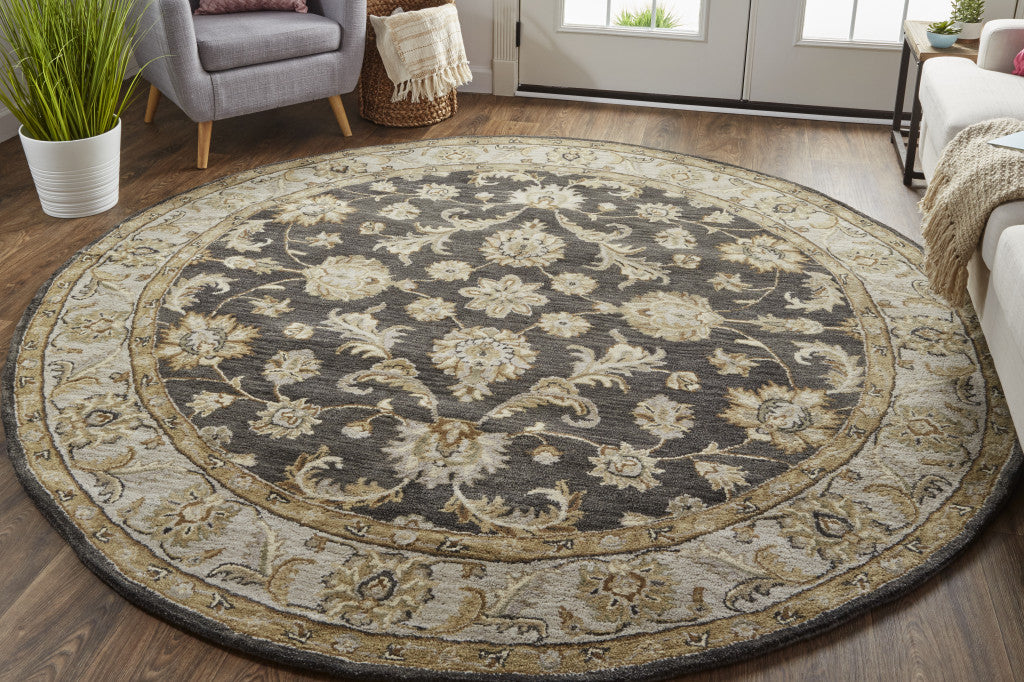 High - Quality Handmade Wool Floral Area Rug with Stain - Resistant Feature in Blue - Gray and Taupe for Any Indoor Space