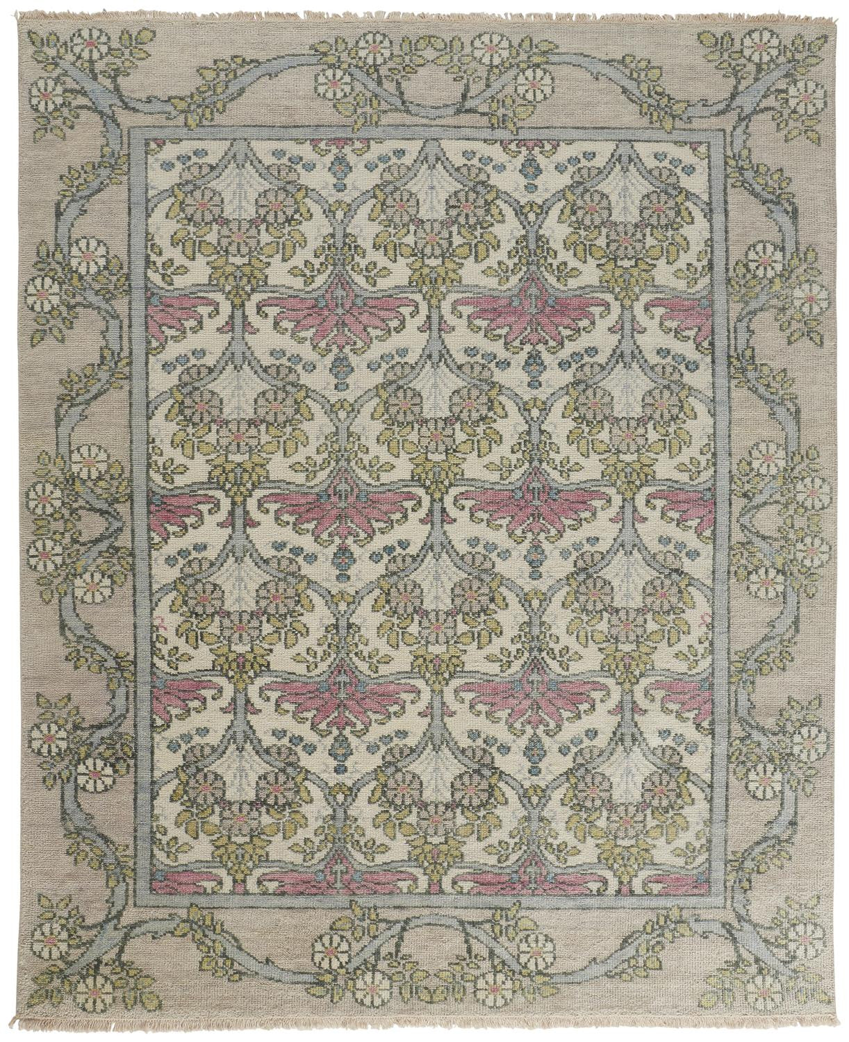 Stylish Hand-Knotted Wool Floral Area Rug with Stain-Resistant Feature, Ideal for Family Living Spaces