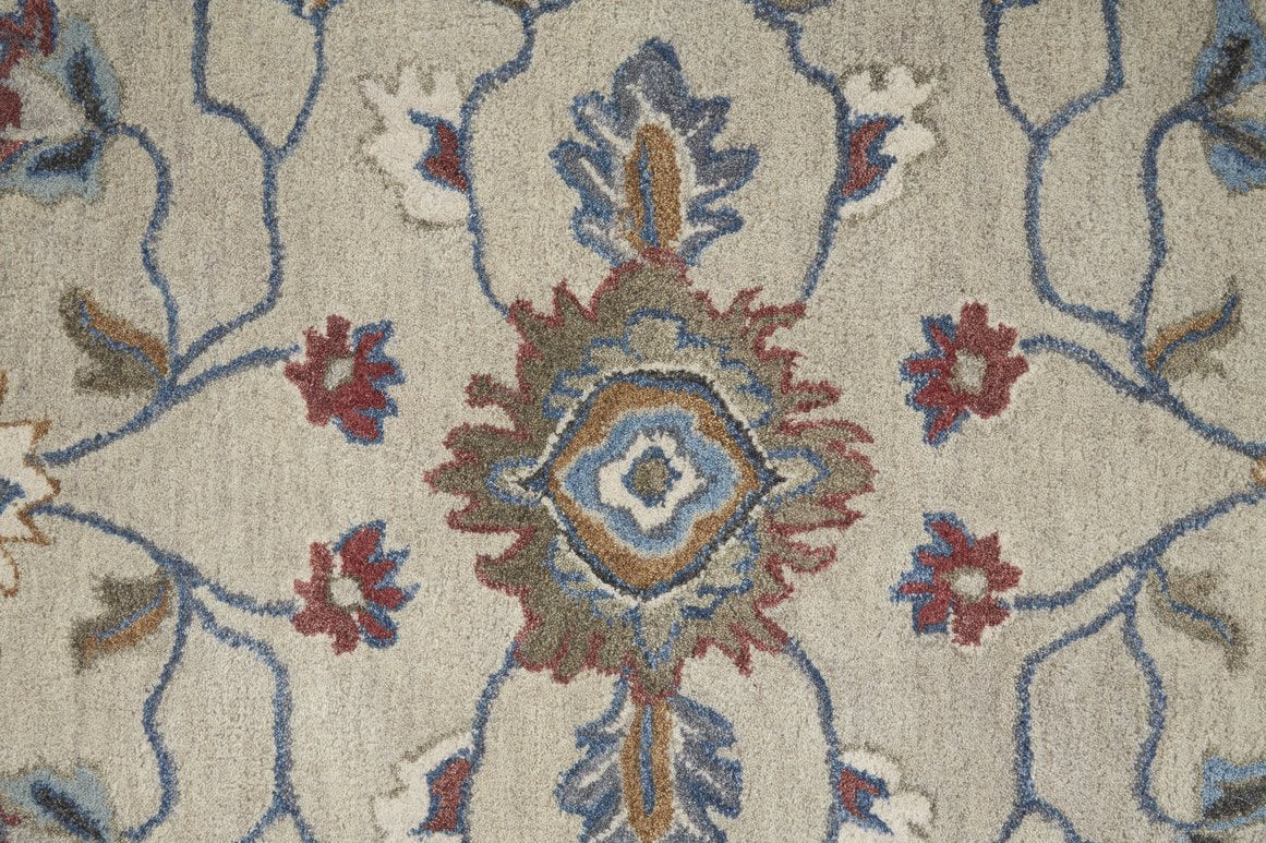 Rylan Hand-Tufted Wool Rug: Elegant Floral with Cool Tones for Transitional Homes