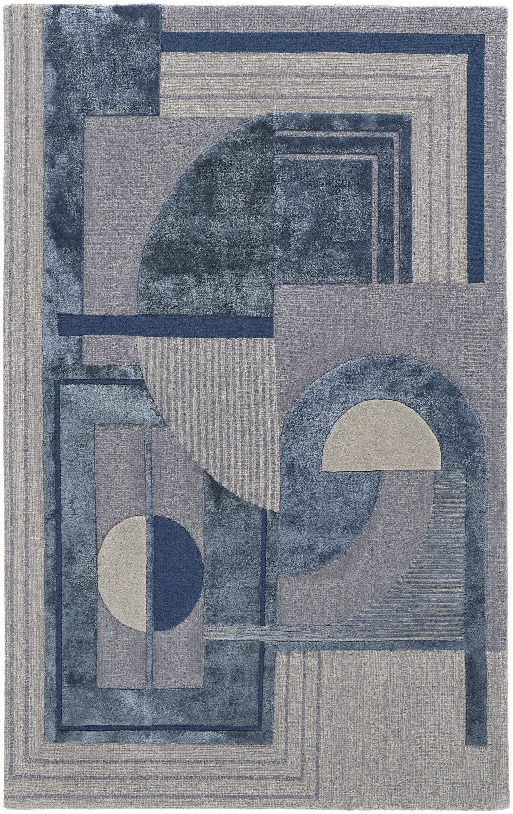 Exquisite Handmade Wool Striped Area Rug in Blue, Ivory, and Gray for Elegant Living Space Enhancement