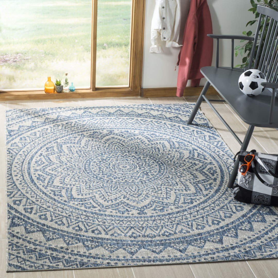 Turkish Quality Courtyard Round Power Loomed Area Rug with Stylish Low Pile Design for Contemporary Home Decor