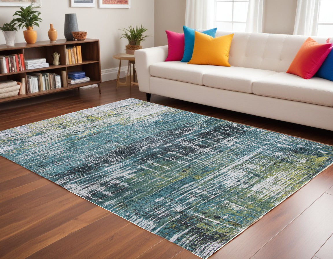 8' x 11' Blue and Green Modern Abstract Non-Slip Area Rug for Stunning Room Decor