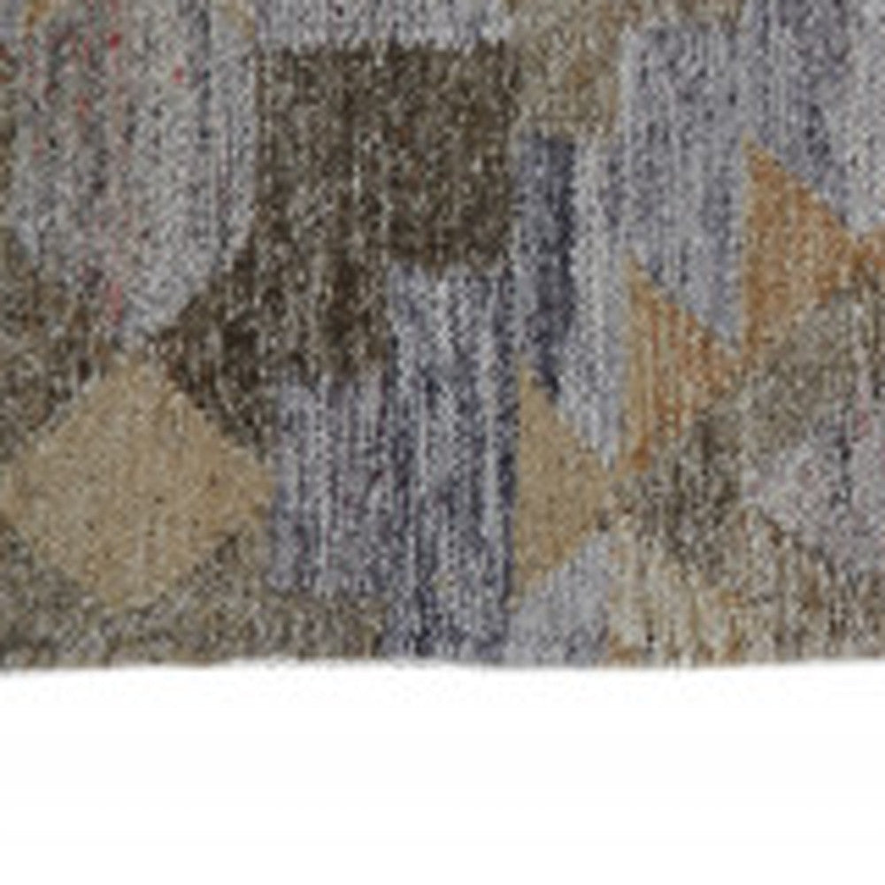 Stylish Hand-Woven Gray and Blue Geometric Area Rug with Elegant Fringe