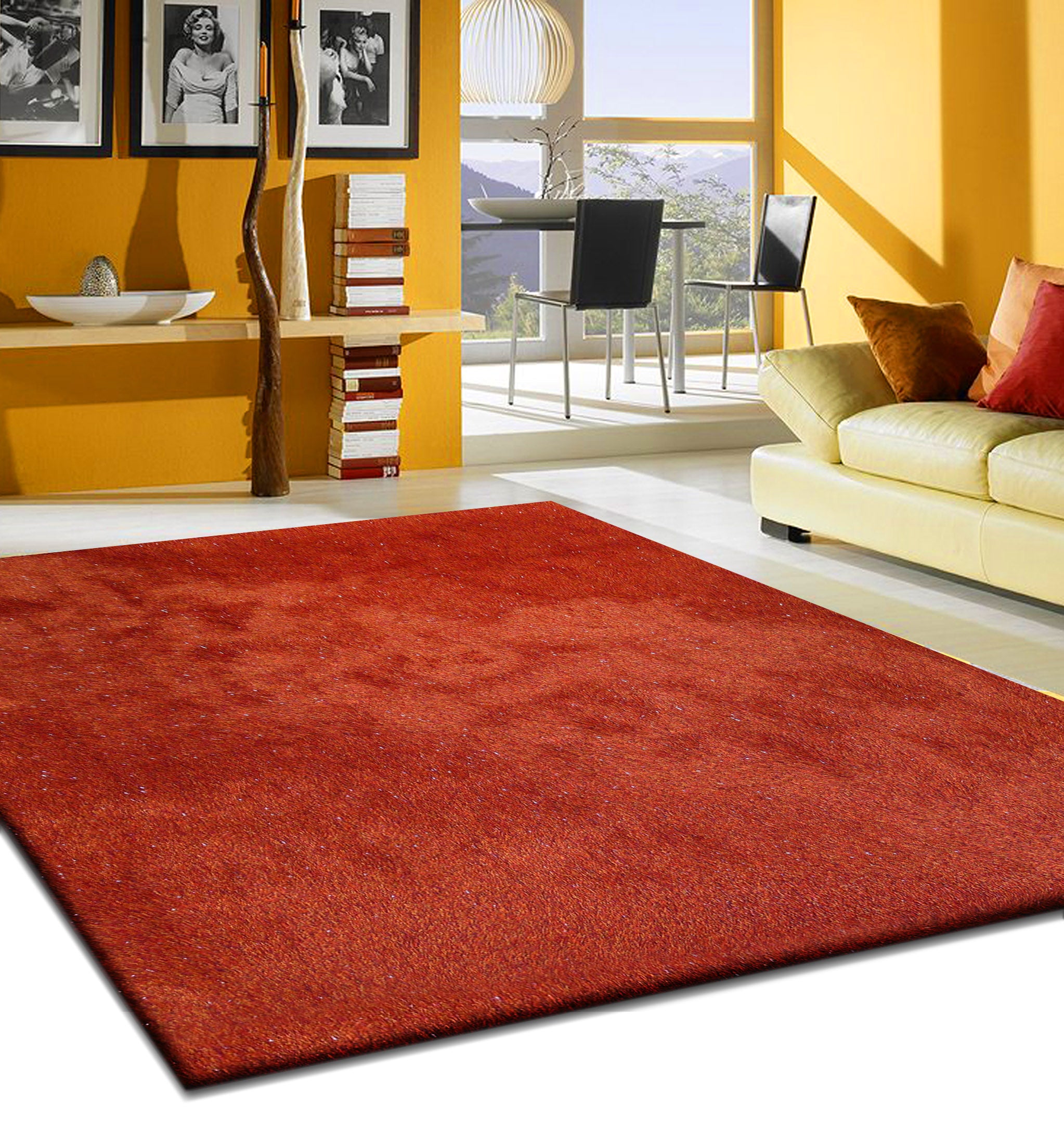Luxurious Hand-Tufted Red Shag Area Rug for a Cozy and Artistic Room