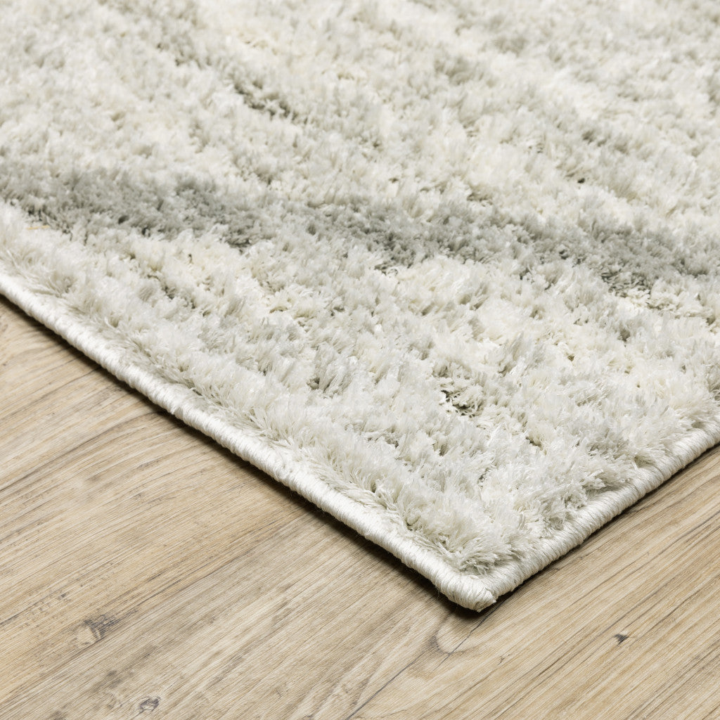 Stylish and Stain-Resistant Ivory and Grey Geometric Shag Area Runner Rug Ideal for Kids and Pet-Friendly Spaces