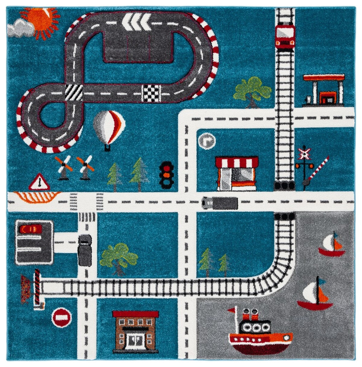 Kids' Carousel-Style Playful and Durable Power Loomed Polypropylene Area Rug, Perfect for Fun and Active Spaces