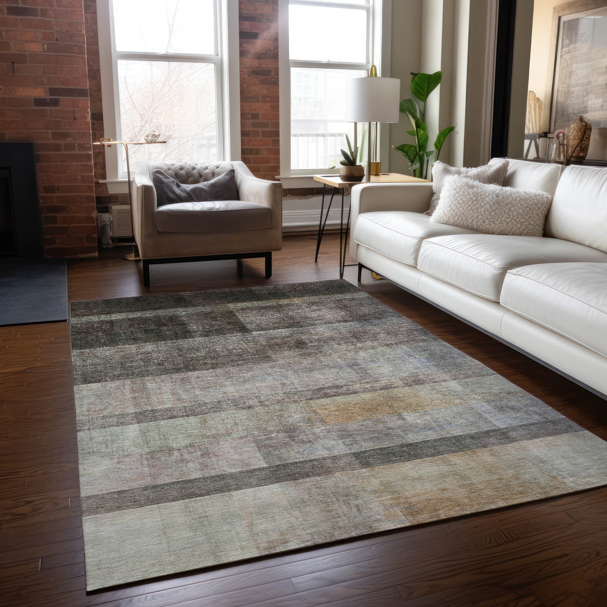8-Foot Olive Green Ombre Stain-Resistant Indoor-Outdoor Runner Rug for Kids & Pets