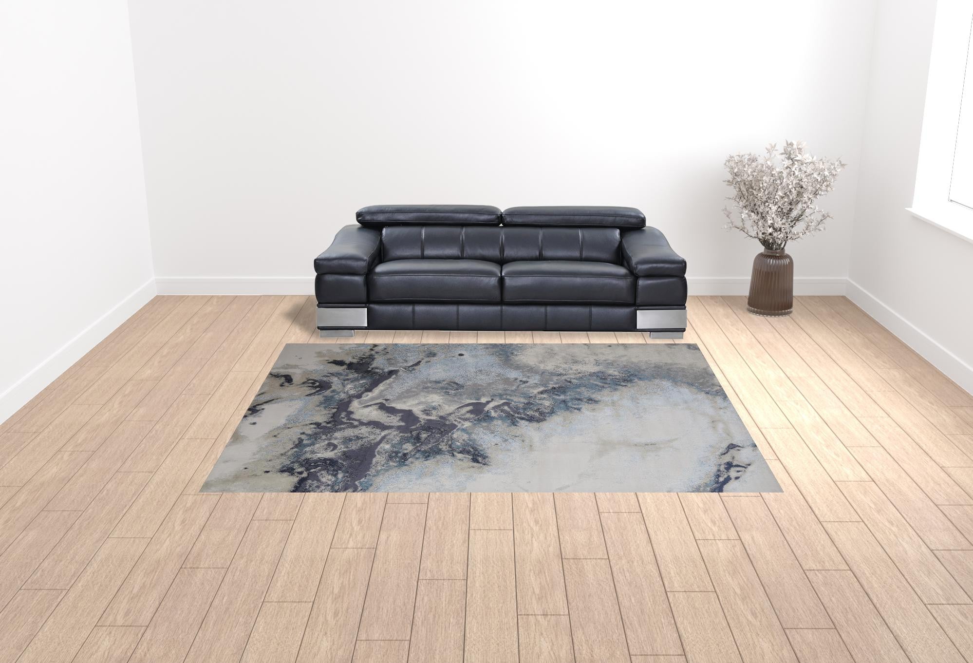 Stylish and Stain-Resistant Blue Abstract Polyester Area Rug for Comfortable Living Spaces