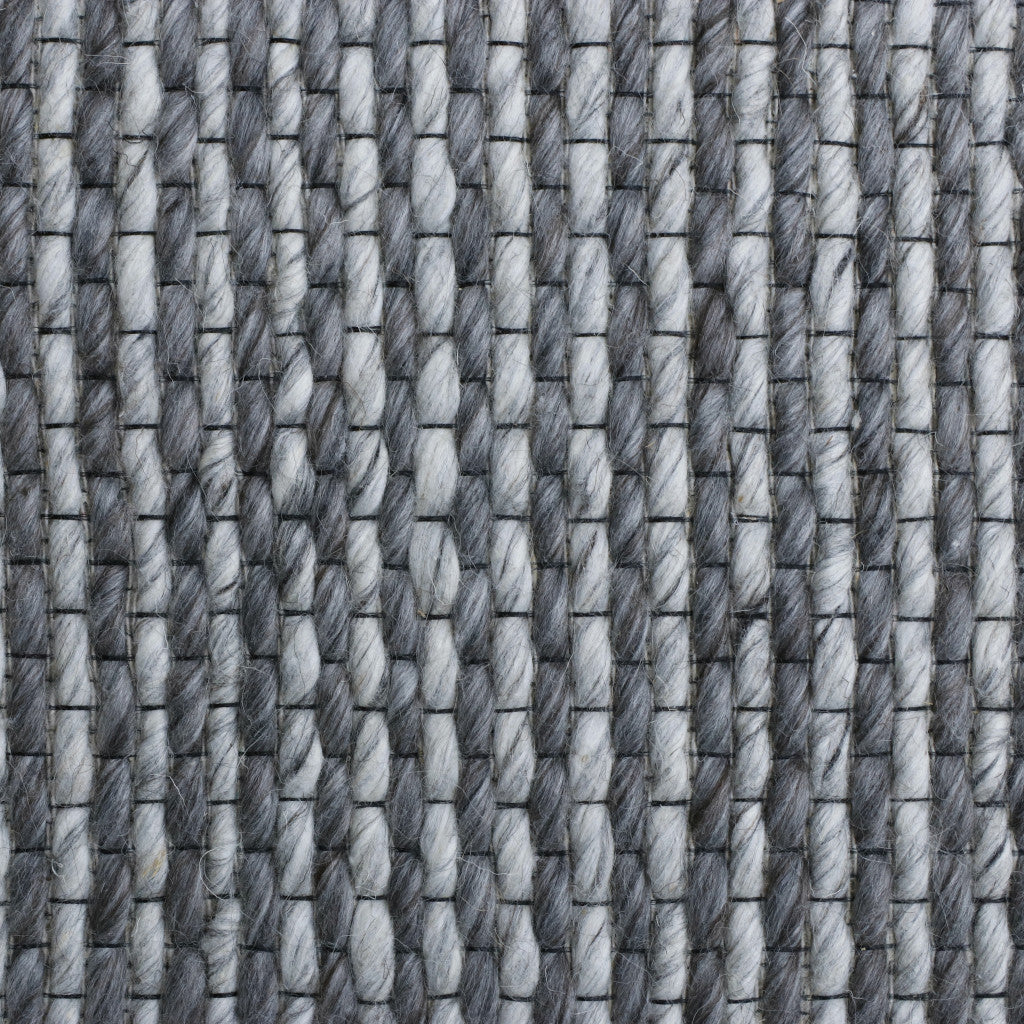 Exquisite Hand-Woven Gray Wool Striped Area Rug - One-of-a-Kind Artisan Creation for Elegant Home Decor