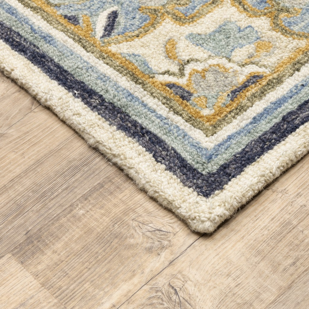 Handmade Wool Blue and Ivory Bohemian Area Rug - Durable, Stain - Resistant, Cozy