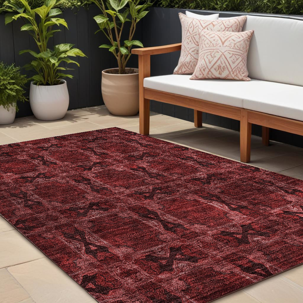Stain-Resistant, Non-Skid Washable Teal Floral Medallion Round Runner Rug for Indoors & Outdoors