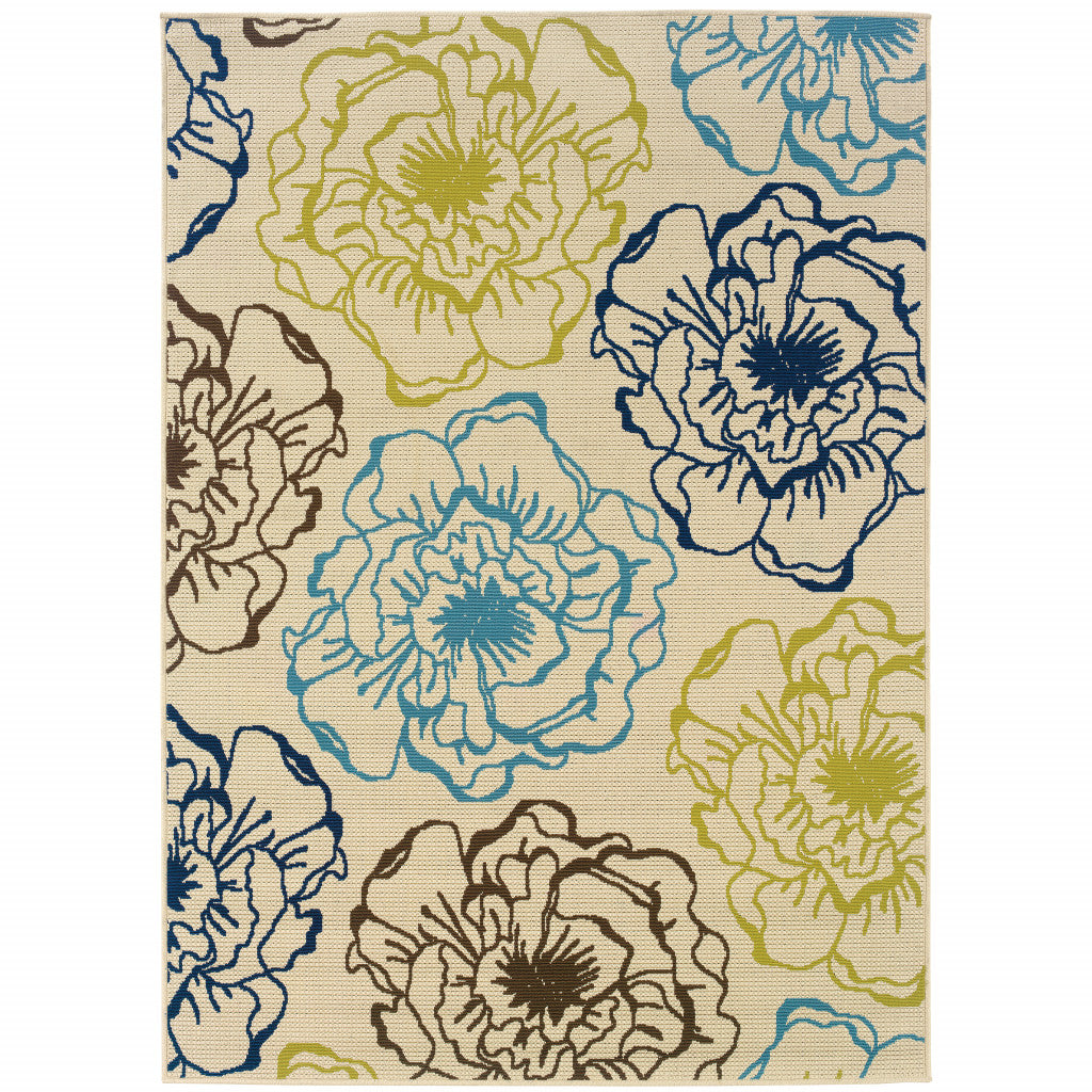 Stain-Resistant Green and Ivory Floral Outdoor and Indoor Area Rugs for Various Spaces