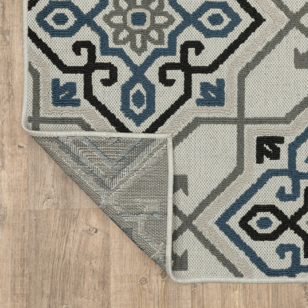 Elegant Blue and Beige Oriental Stain-Resistant Outdoor Area Rug for Home