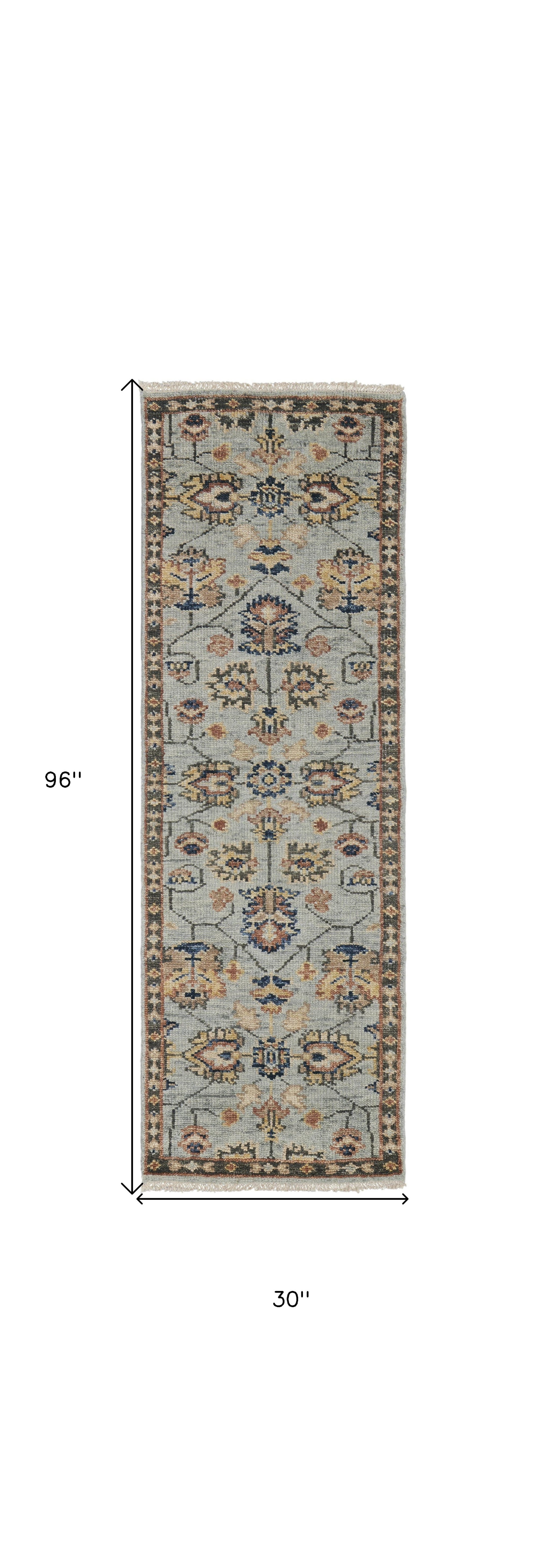 Exquisite Hand-Knotted Wool Floral Area Rug in Elegant Gray and Ivory with Tassels