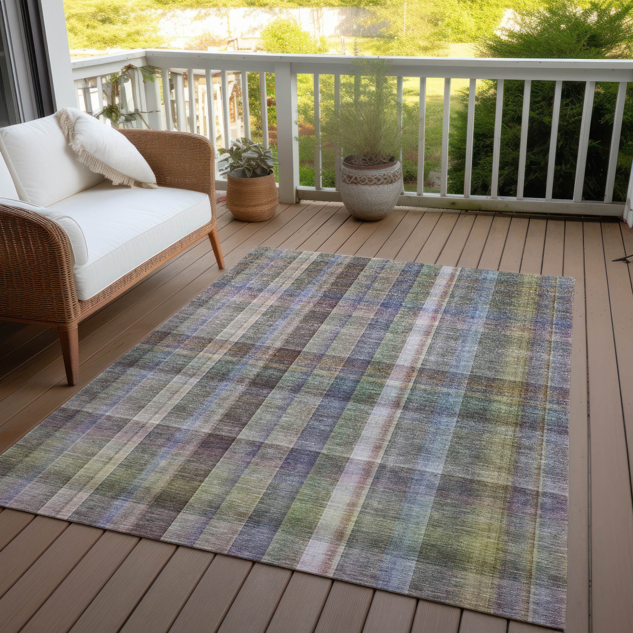 Stylish and Versatile Gray Plaid Indoor Outdoor Washable Runner Rug with Non-Skid and Stain Resistant Features for Decorating Your Space