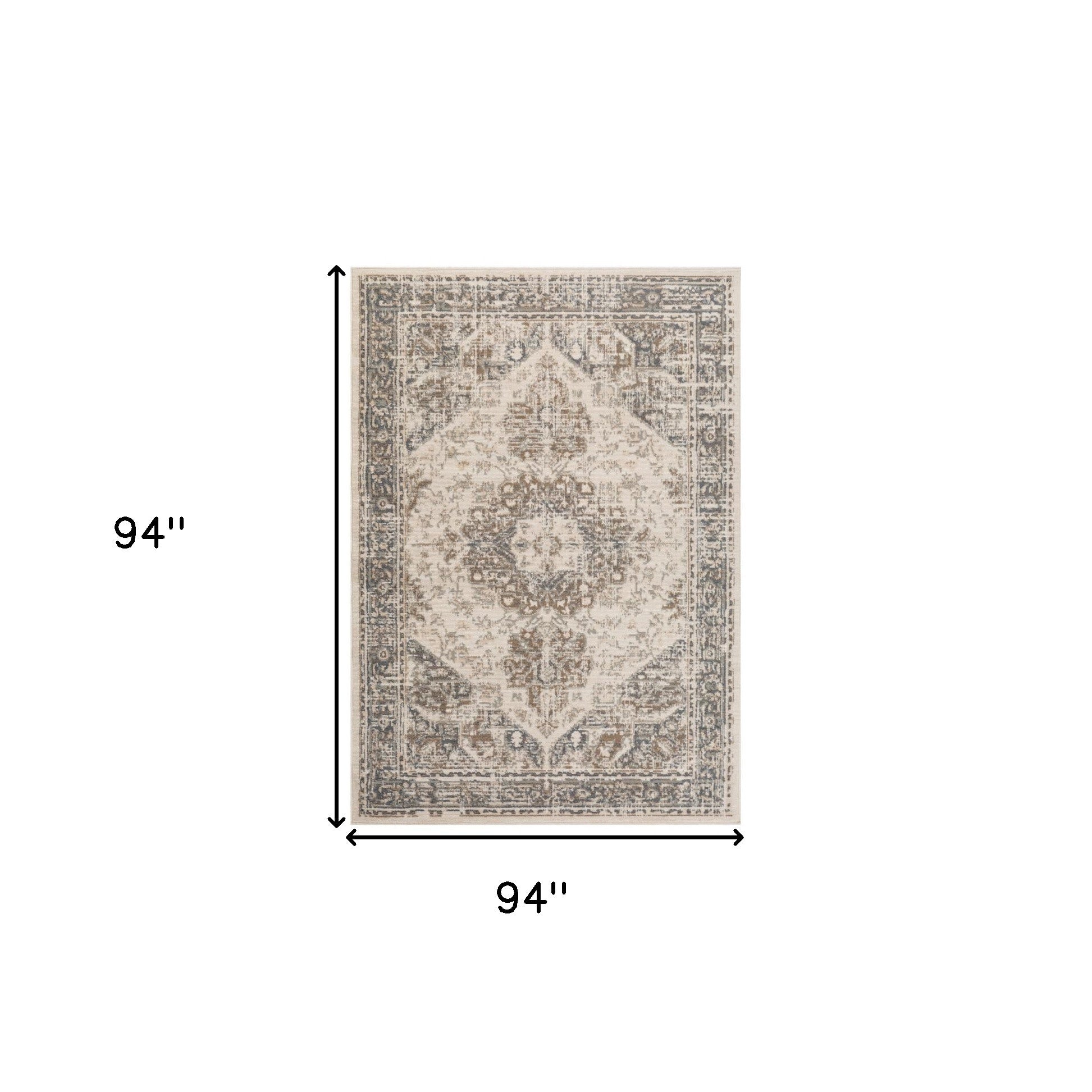 Stain-Resistant Gray and Light Beige Medallion Area Rug, Ideal for Homes with Pets and Kids