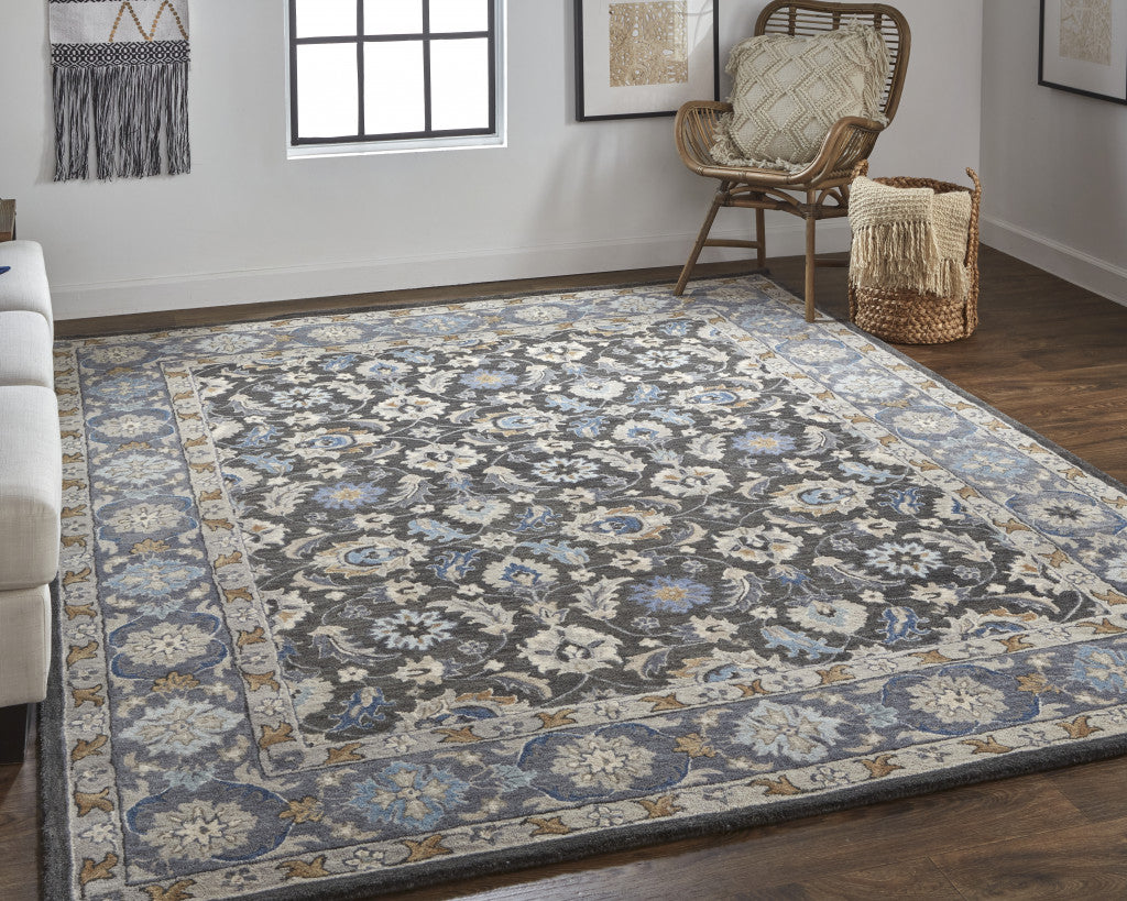 Exquisite Handmade Wool Floral Area Rug - Stain-Resistant with Inviting Taupe Blue and Ivory Design for Home Decor