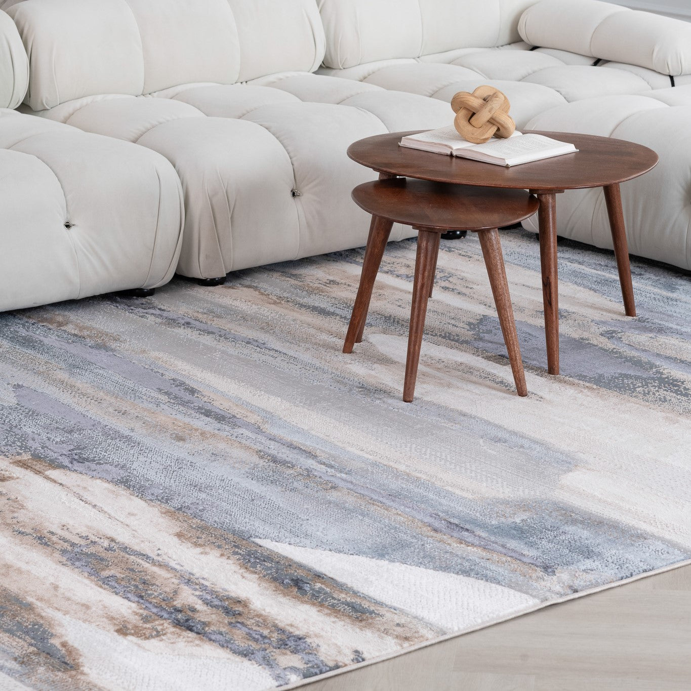 Stain-Resistant 5' x 8' Blue & Beige Abstract Distressed Elegant Area Rug