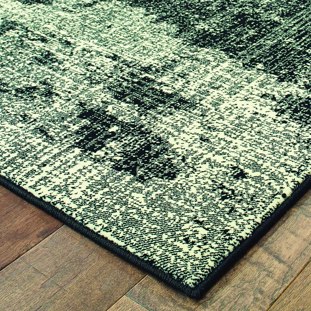 Stylish Black and Ivory Abstract Modern Distressed Design Runner Rug for Trendy Home Interior Decor
