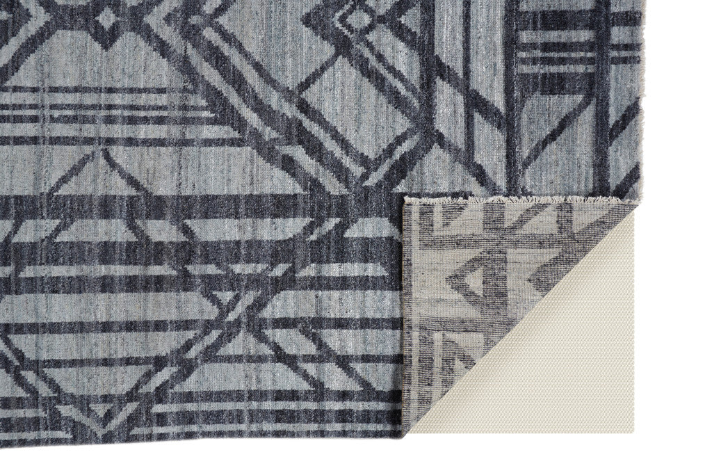 Stain-Resistant Hand-Knotted Wool Area Rug with Geometric Design, Ideal for Kids and Pets