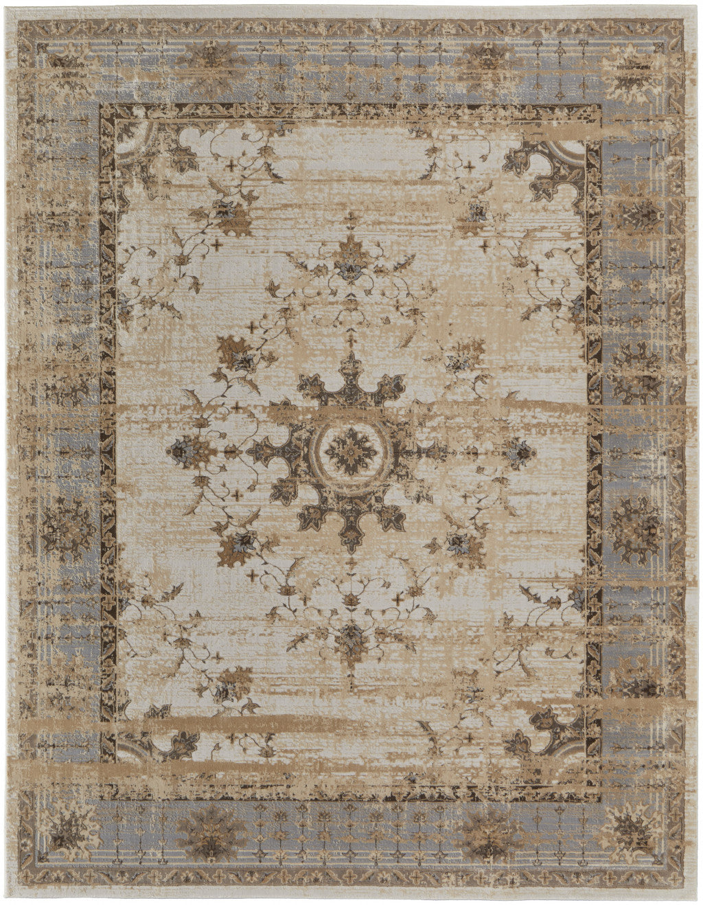 Luxurious Distressed Turkish Area Rug in Tan and Gray for a Cozy Home