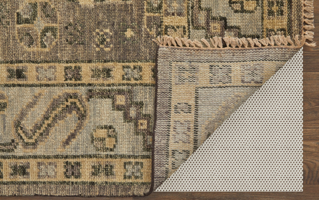 8-Foot Hand-Knotted Wool Runner Rug with Blue and Ivory Geometric Design and Fringe