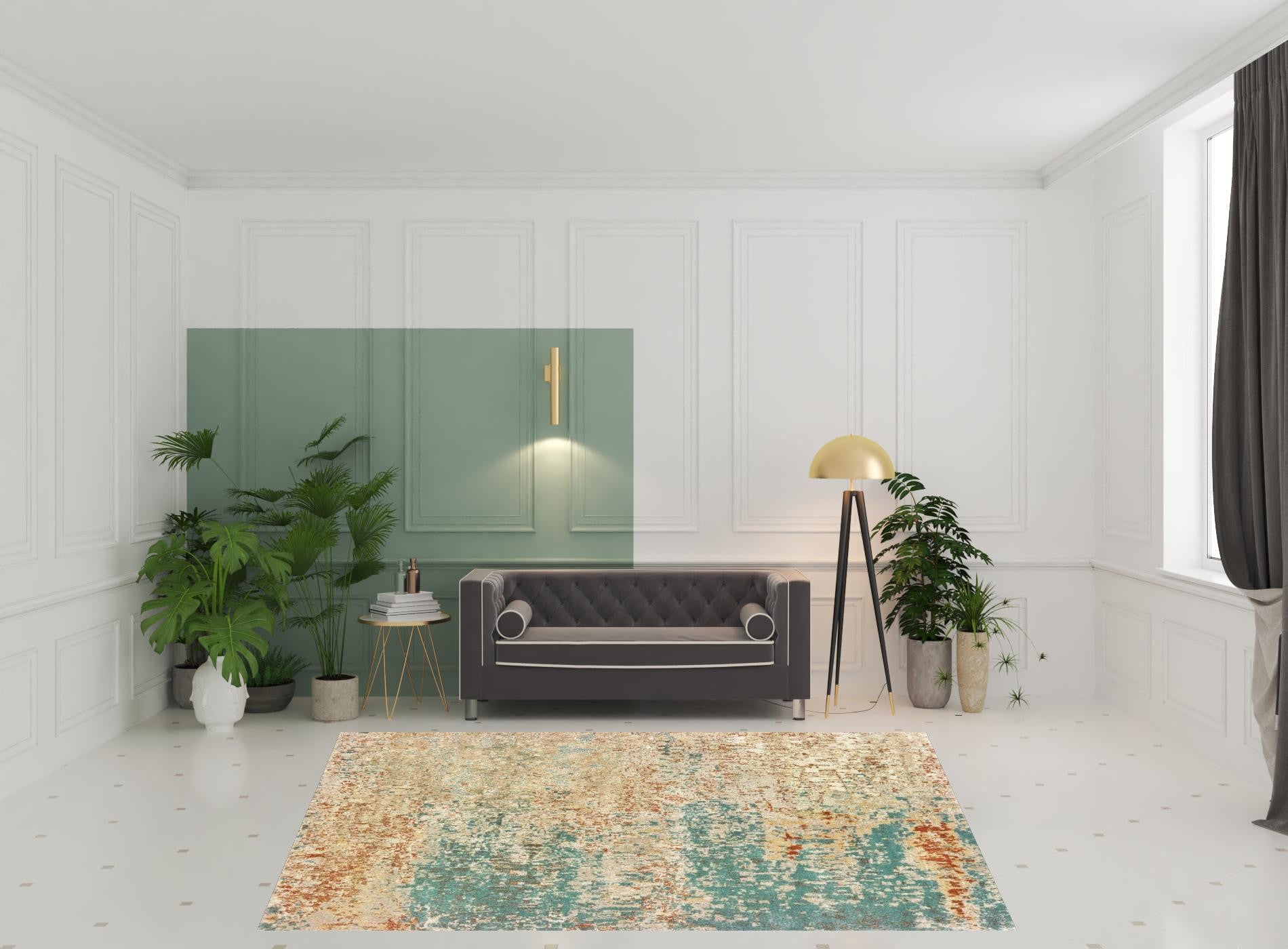 Indoor Stain-Resistant Foam Blue and Golden Yellow Abstract Design Runner Rug for Any Room with Pumpkin Accents