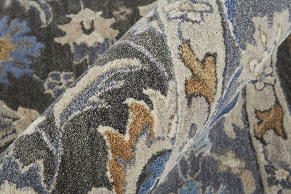 Exquisite Handmade Wool Floral Area Rug - Stain-Resistant with Inviting Taupe Blue and Ivory Design for Home Decor
